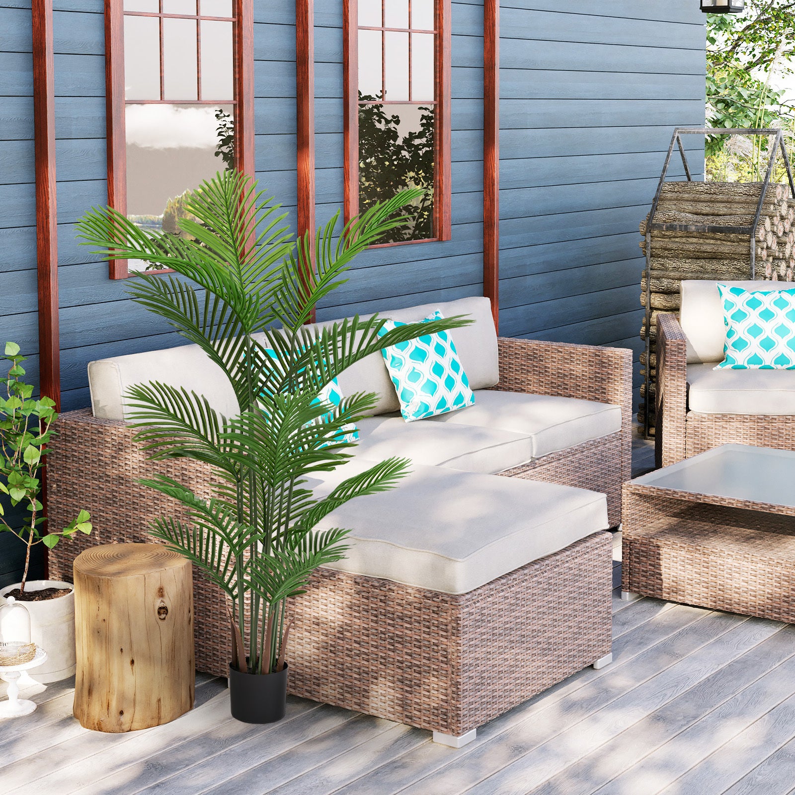 Walker Edison | Simulate Green Plastic 15-Leaf Flower Boxes for Indoor and Outdoor Decor