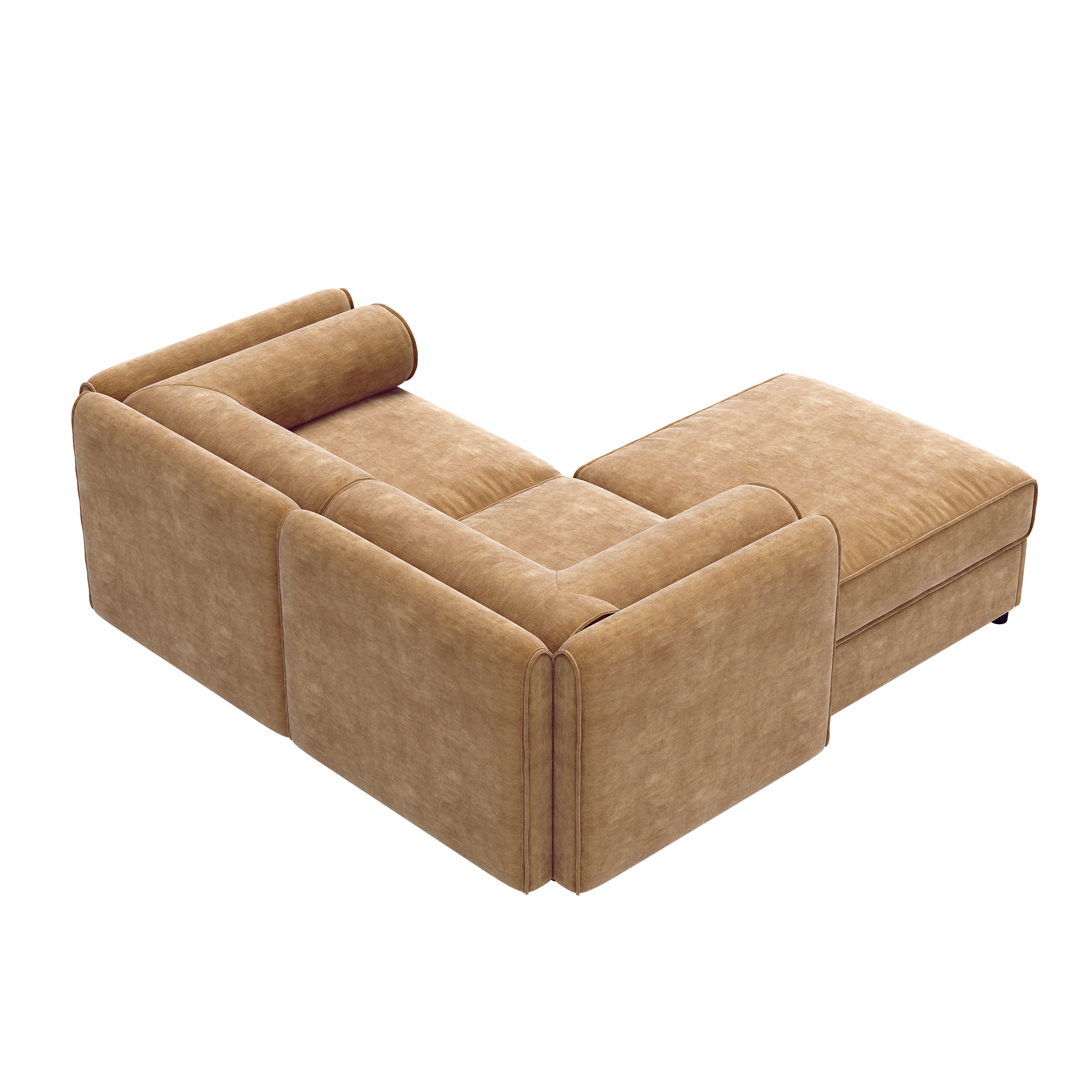 Walker Edison | Modern Stylish Camel Chenille Loveseat Sofa with Ottoman