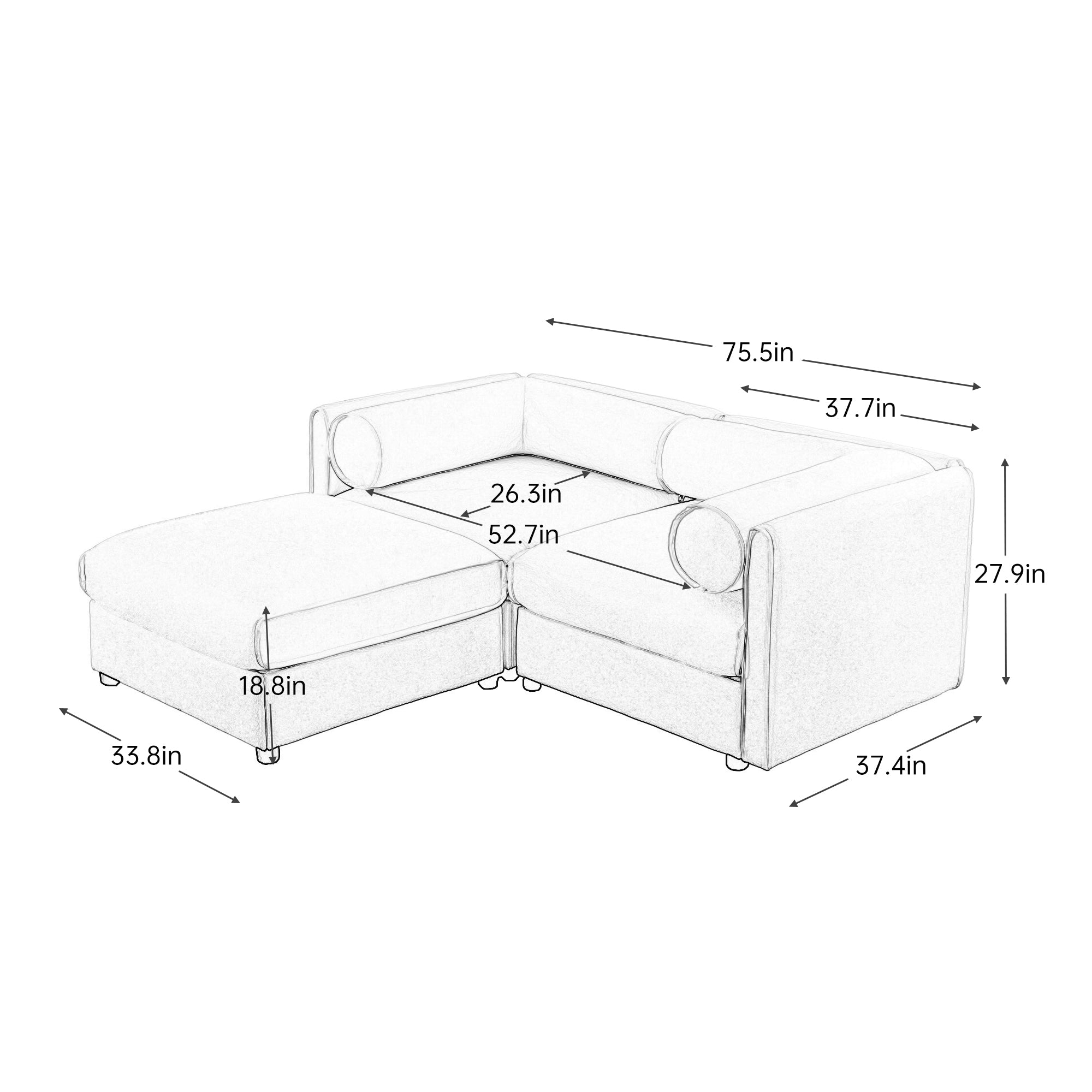 Walker Edison | Modern Stylish Camel Chenille Loveseat Sofa with Ottoman