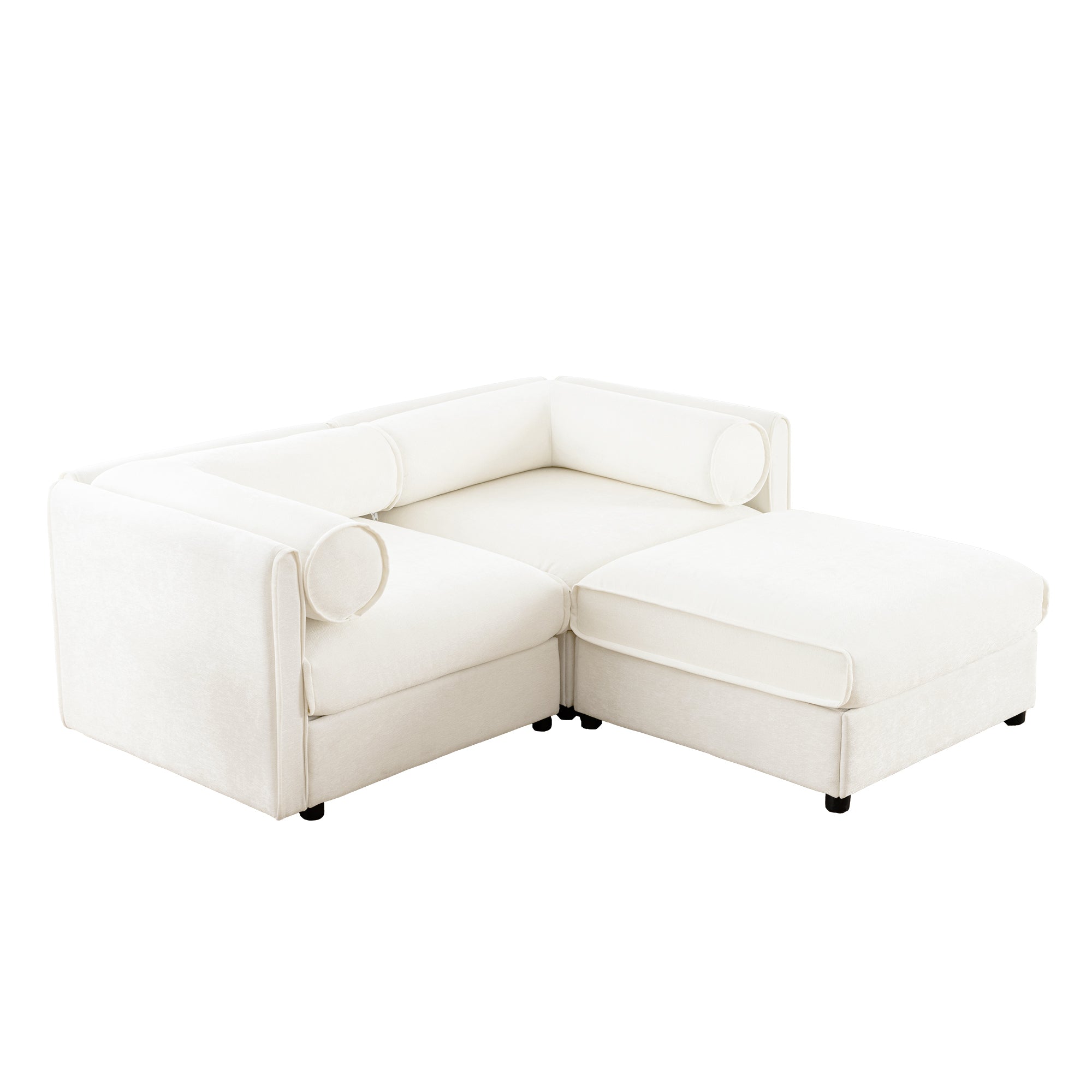 Walker Edison | Stylish Modern Chenille Loveseat Sofa with Ottoman Storage