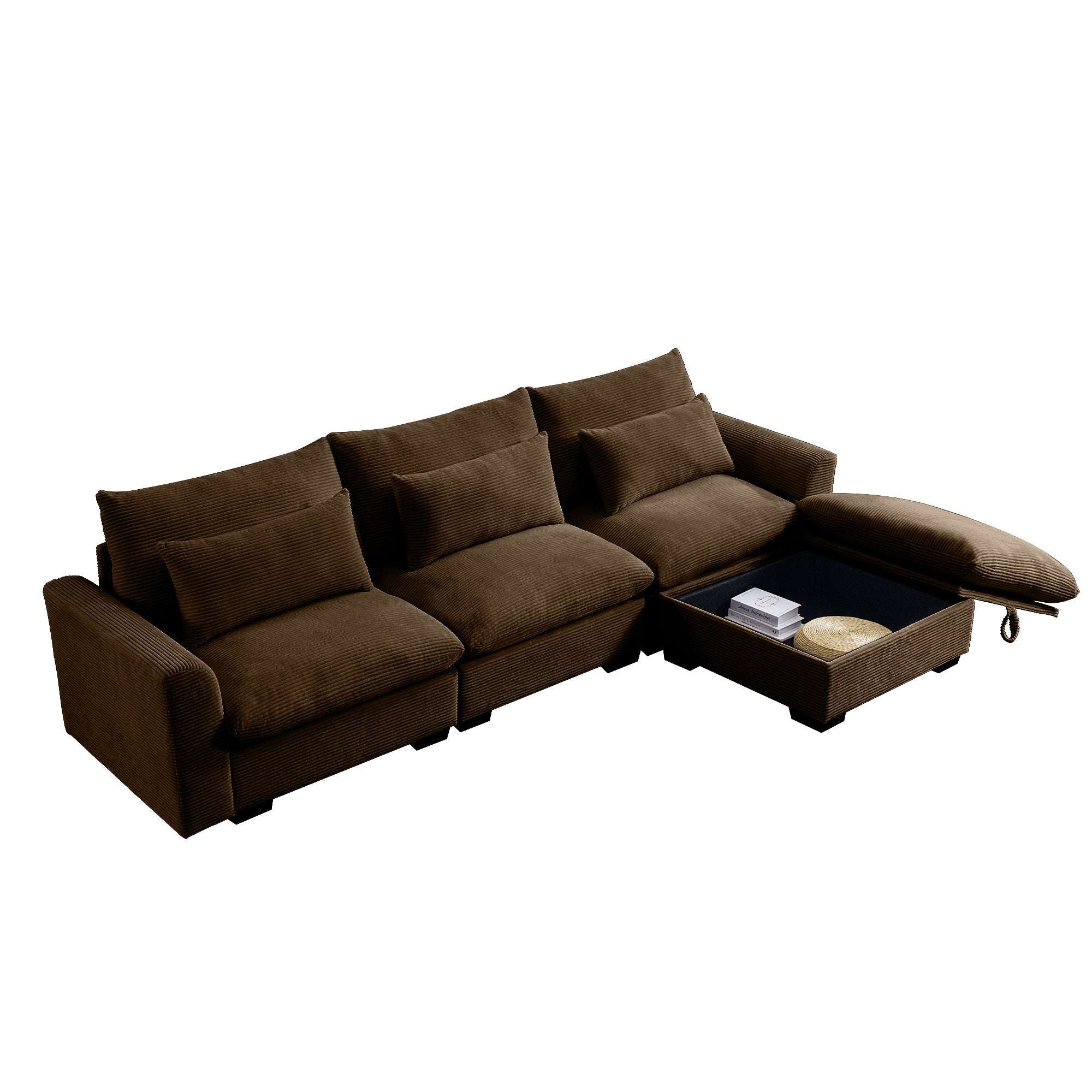Walker Edison | L Shaped Corduroy Sectional Sofa with Storage Footstool