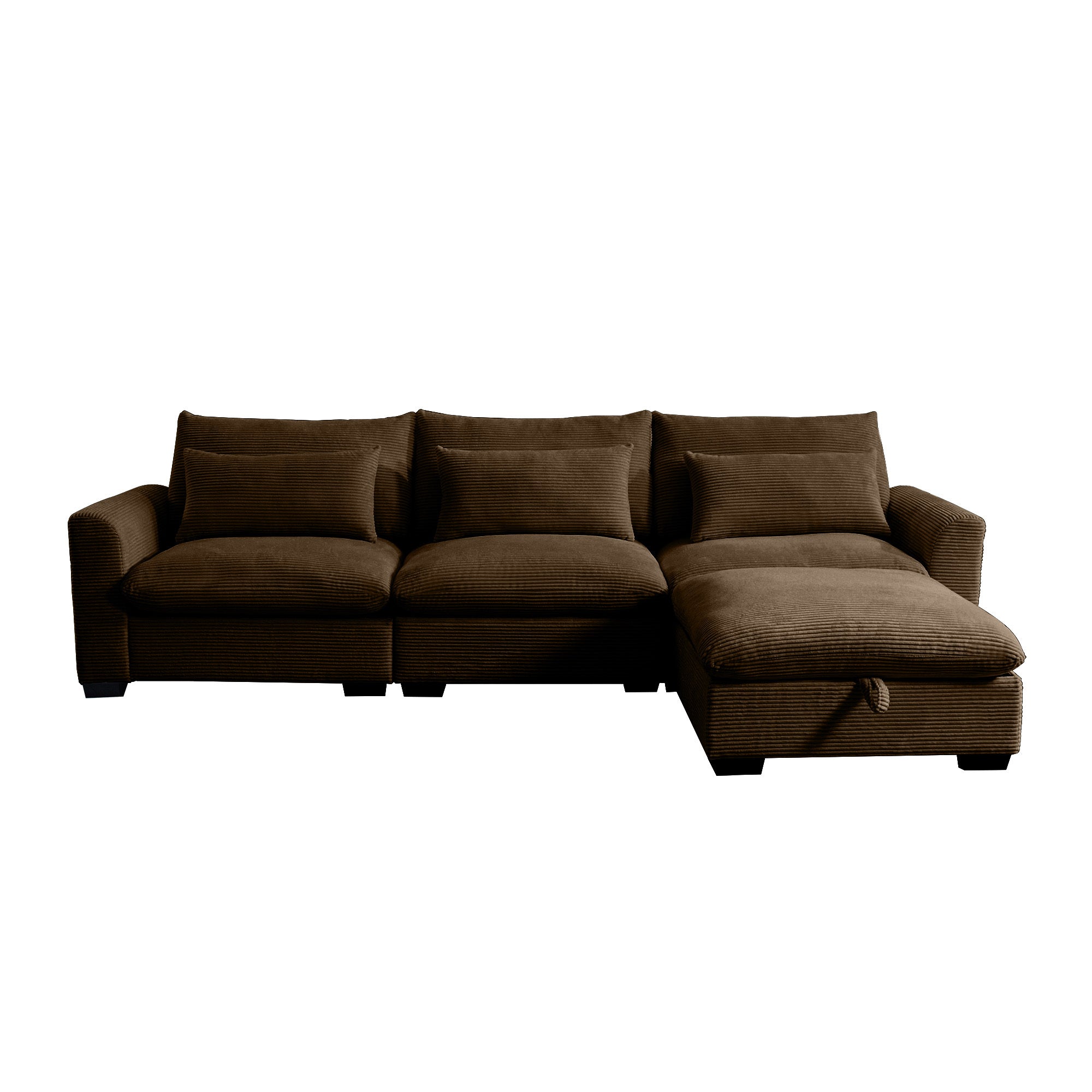 Walker Edison | L Shaped Corduroy Sectional Sofa with Storage Footstool