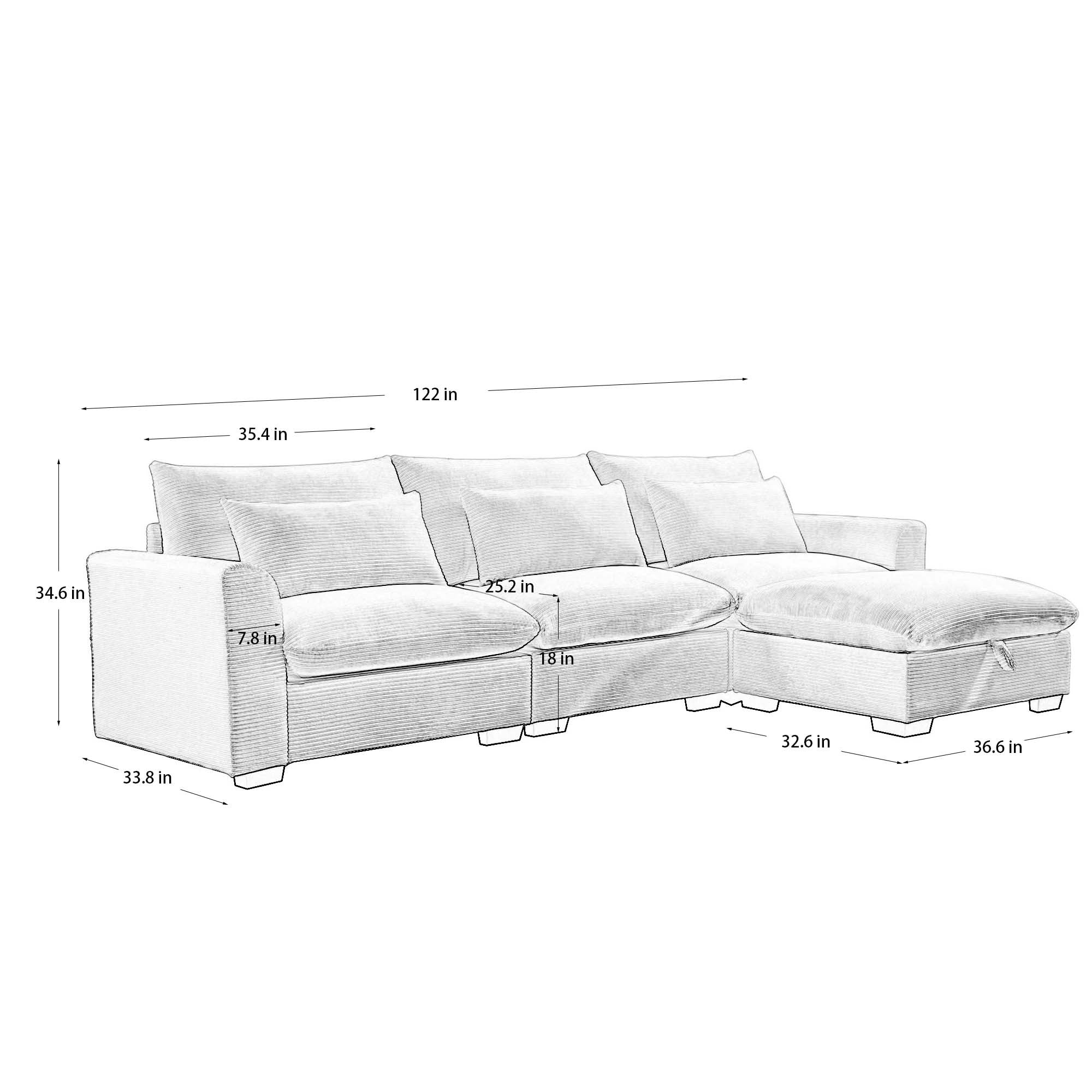 Walker Edison | L Shaped Corduroy Sectional Sofa with Storage Footstool