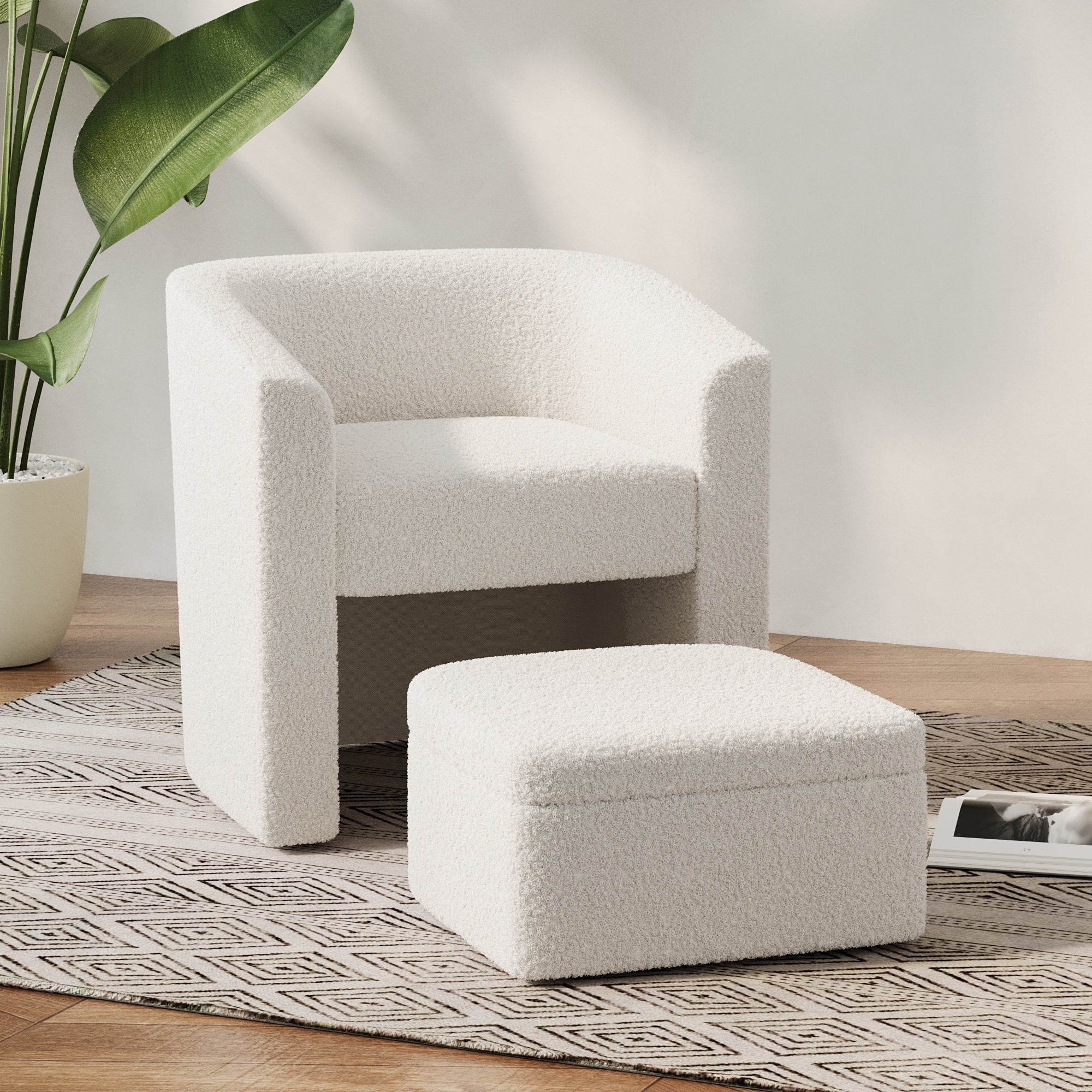 Walker Edison | Velvet Modern Accent chair and Footstool with Storage Set