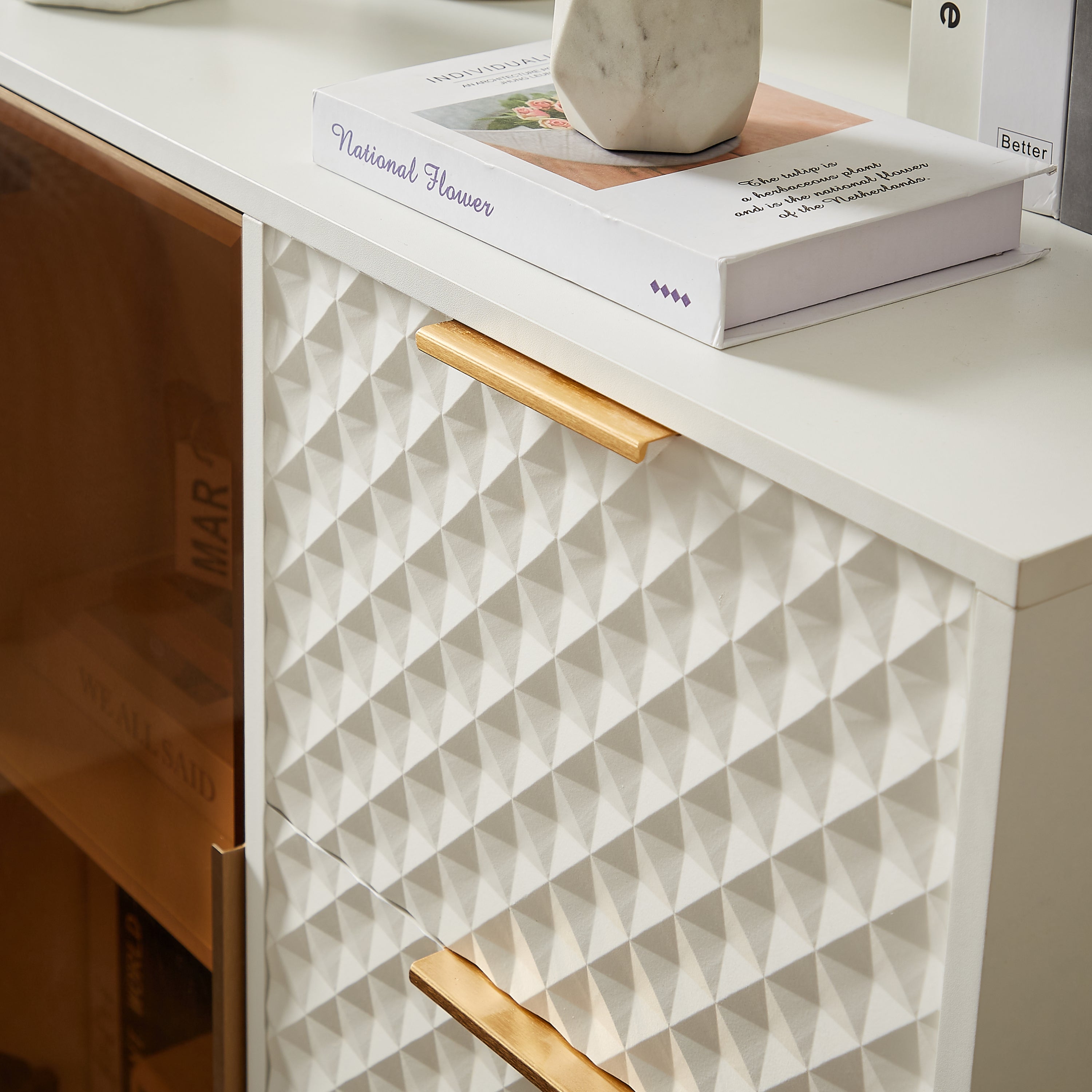 Walker Edison | Modular Modern Fashion Style Accent Cabinet with Tempered Glass Doors