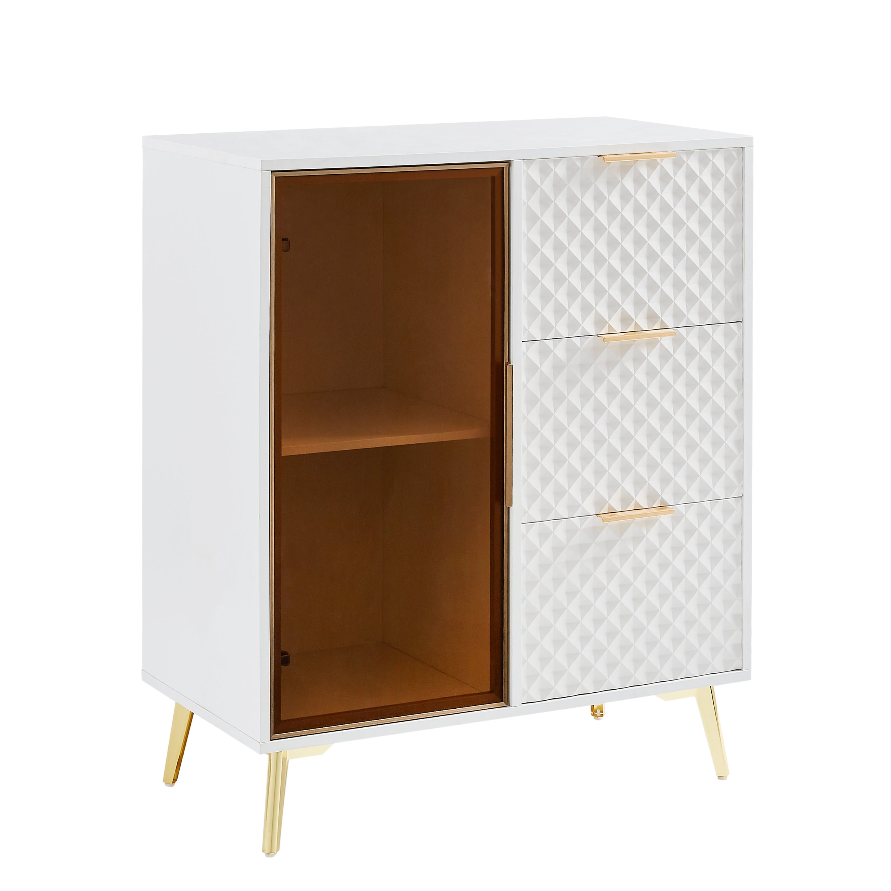 Walker Edison | Modular Modern Fashion Style Accent Cabinet with Tempered Glass Doors