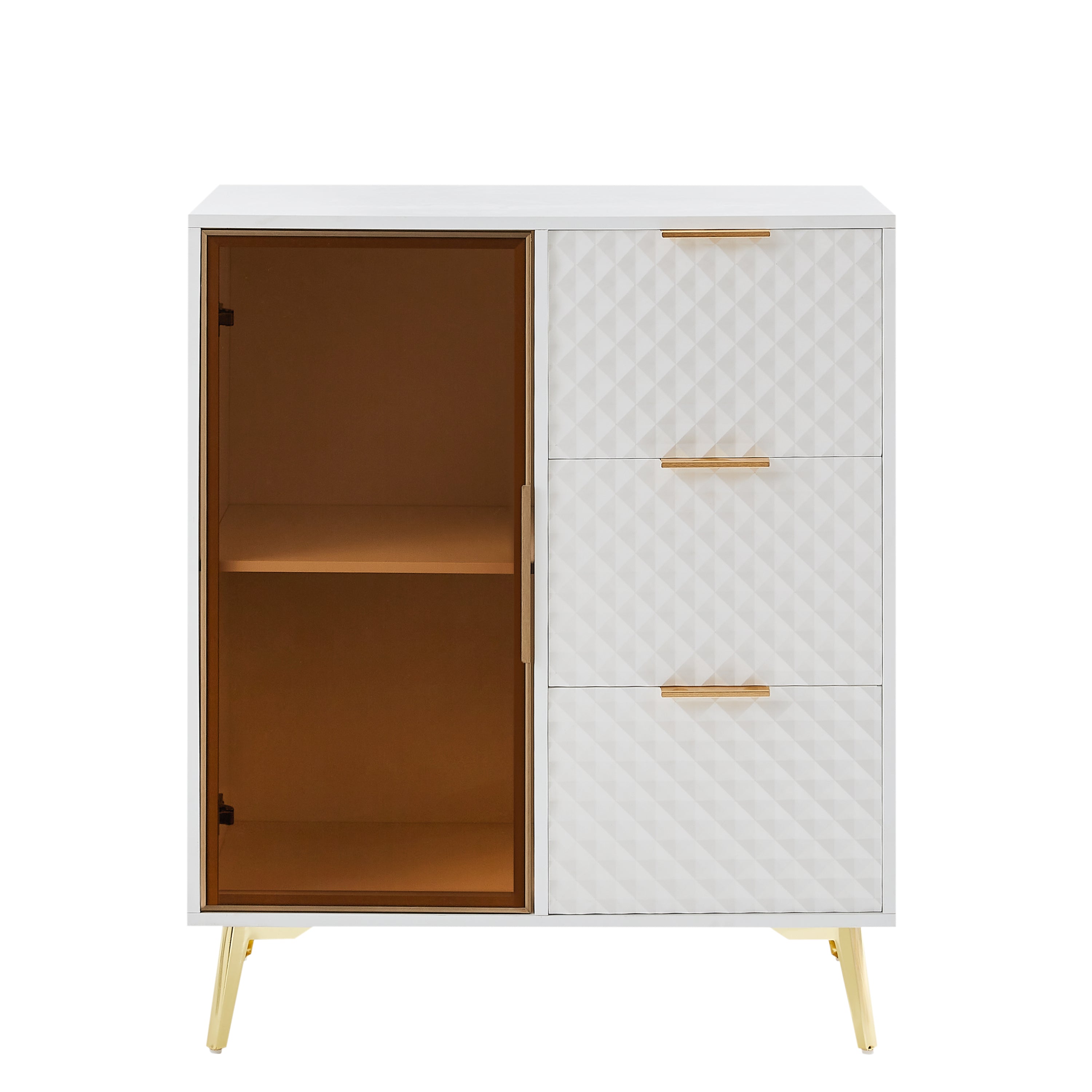 Walker Edison | Modular Modern Fashion Style Accent Cabinet with Tempered Glass Doors