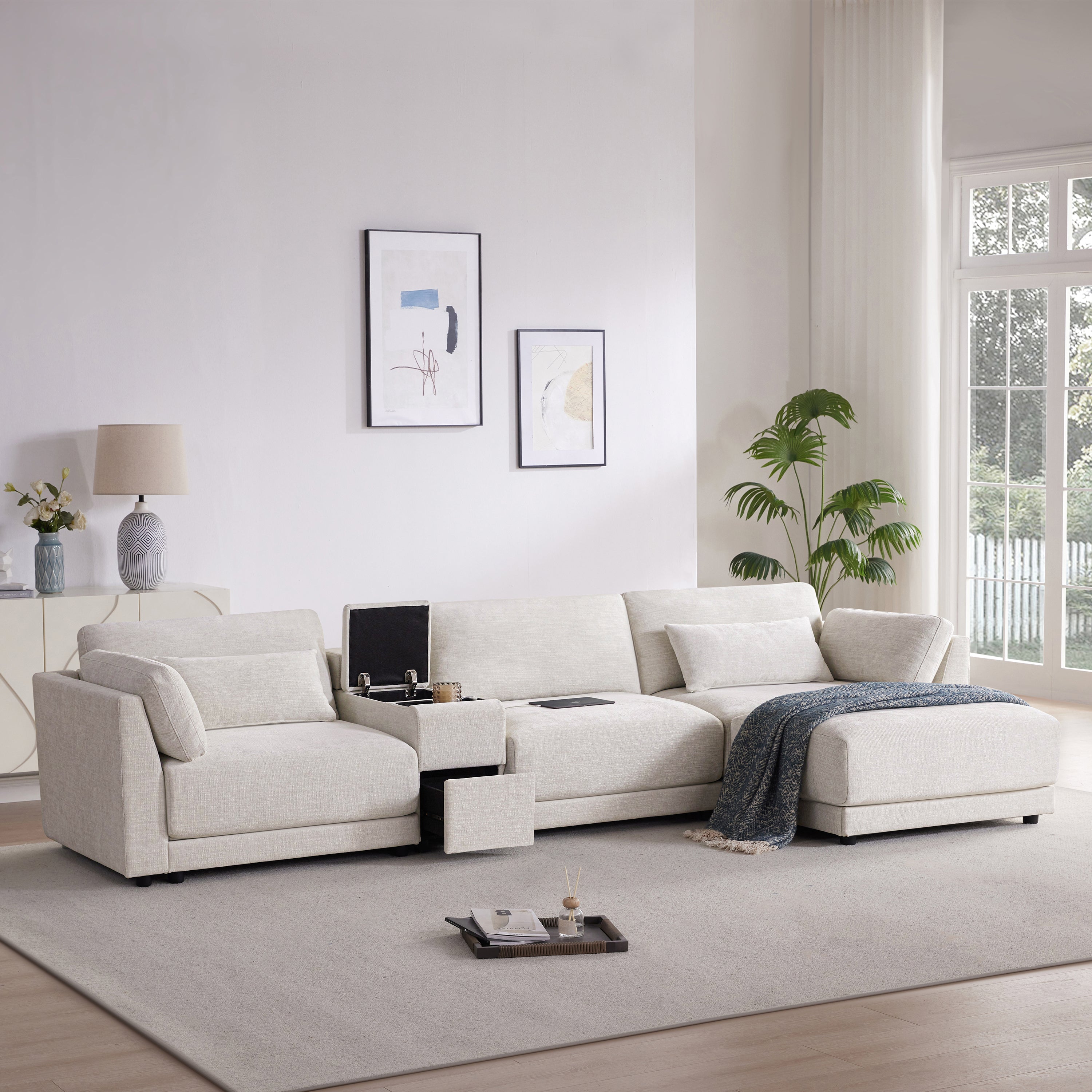 Walker Edison | Chenille Sectional Sofa with Storage Console