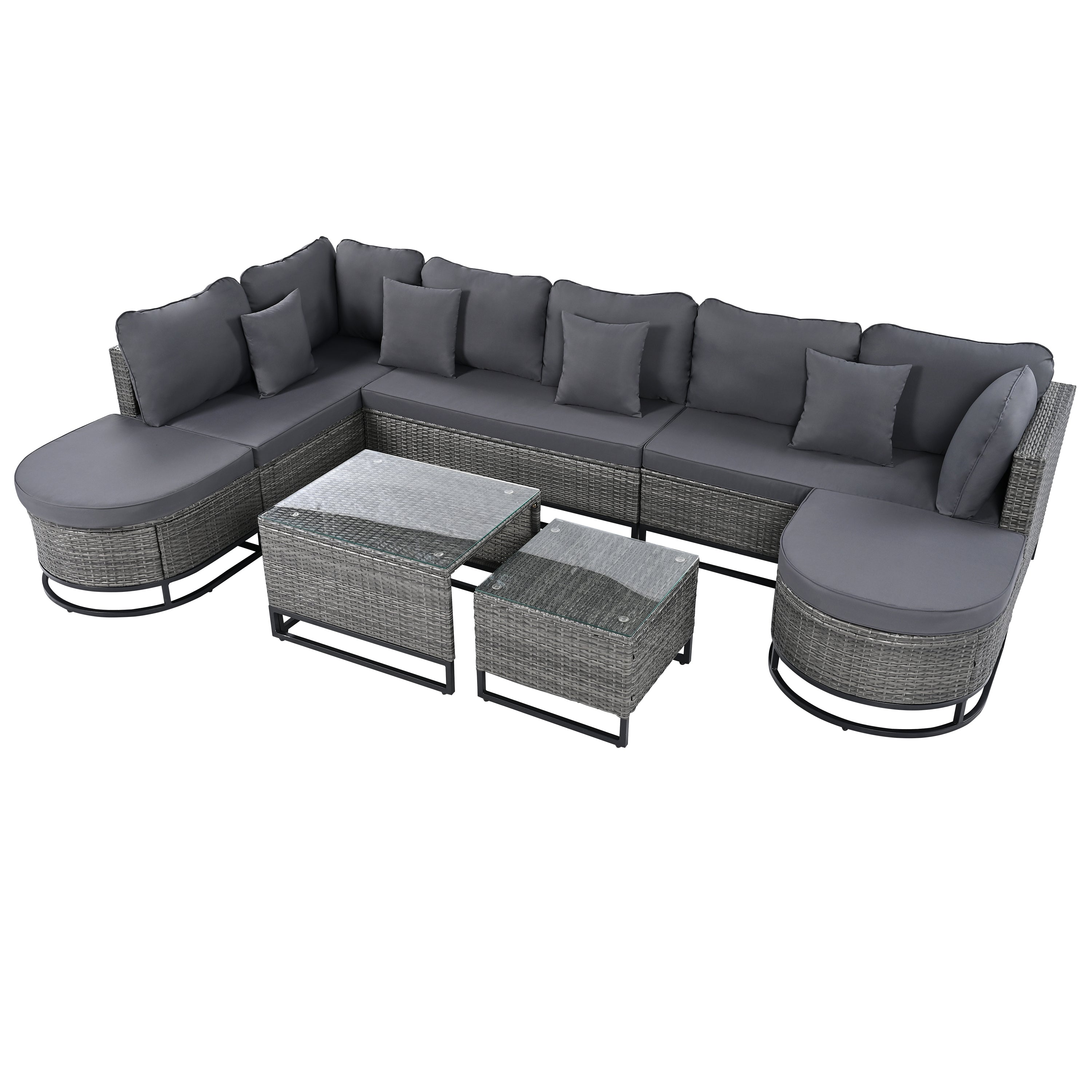 Walker Edison | Outdoor Rattan 7 Pieces Wicker Sofa Set with Coffee Table