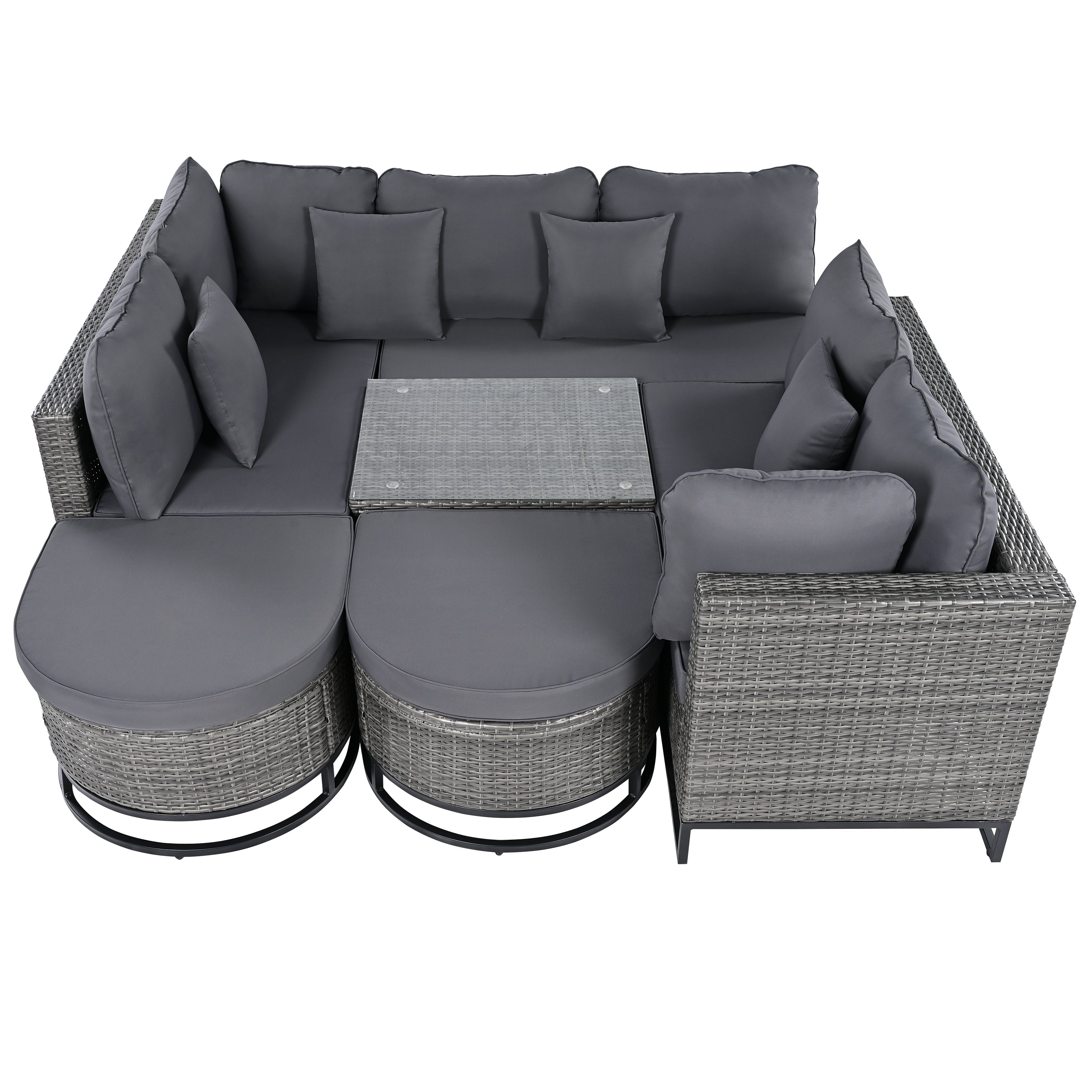 Walker Edison | Outdoor Rattan 7 Pieces Wicker Sofa Set with Coffee Table