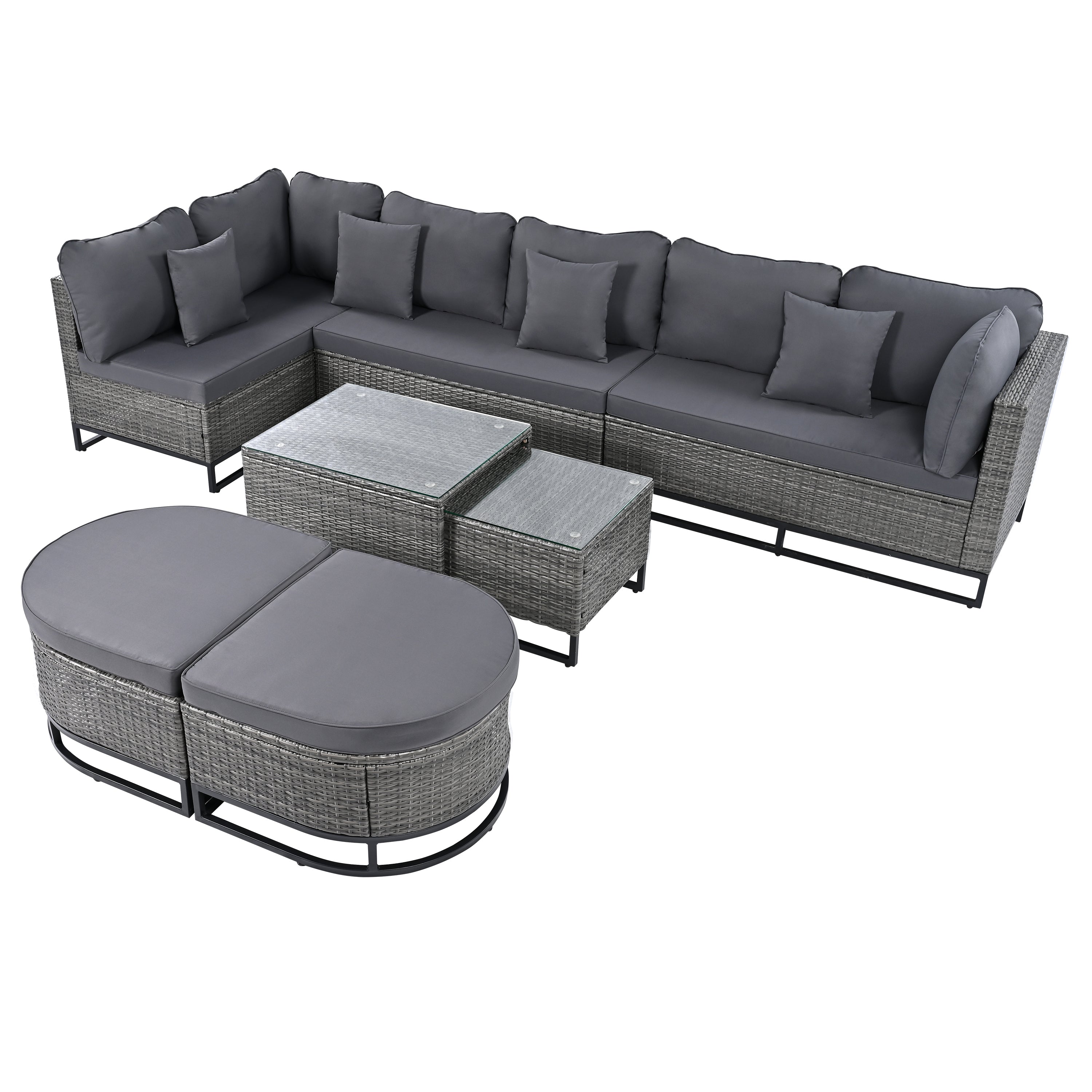 Walker Edison | Outdoor Rattan 7 Pieces Wicker Sofa Set with Coffee Table