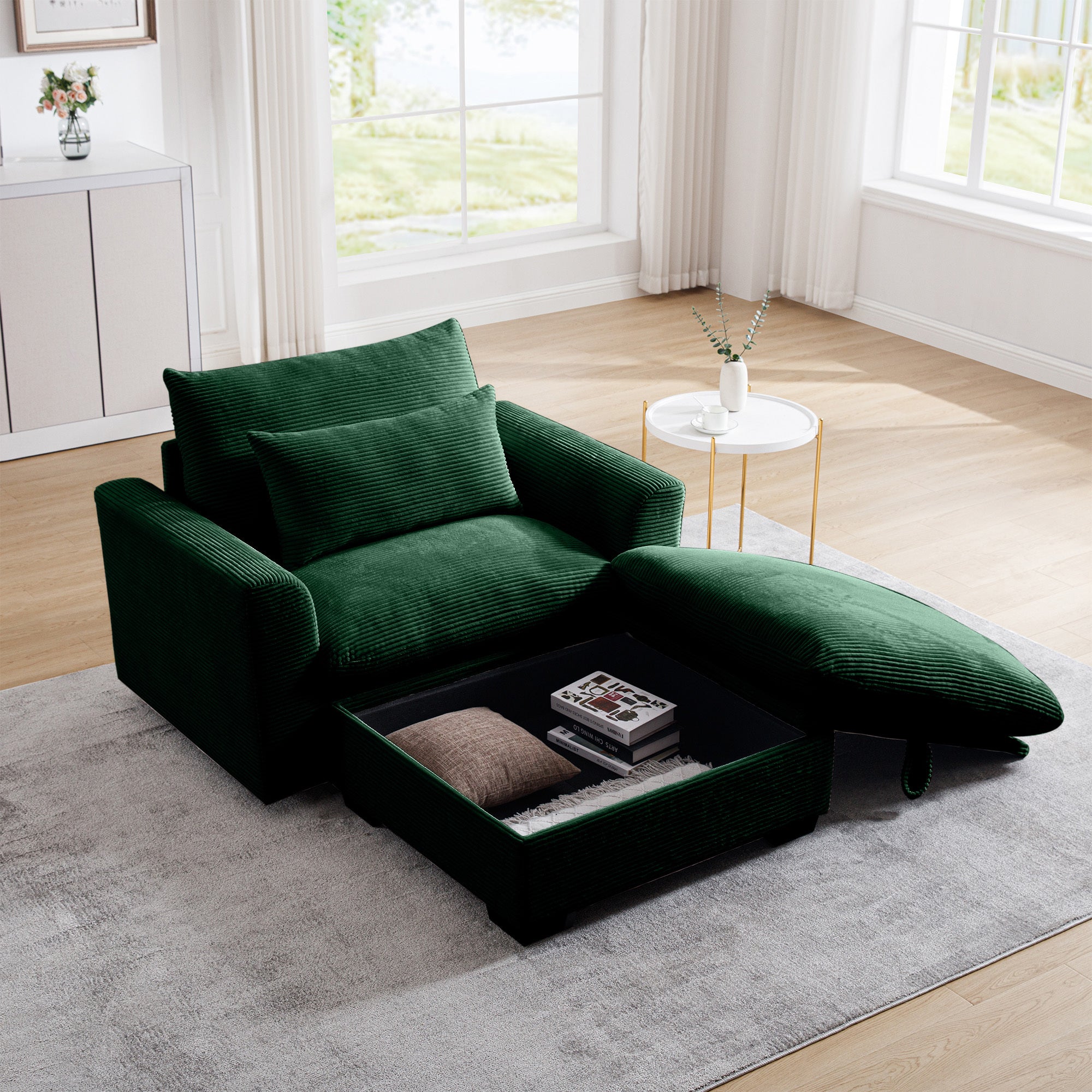 Walker Edison | Corduroy Deep Seat Accent Chair with Storage Ottoman