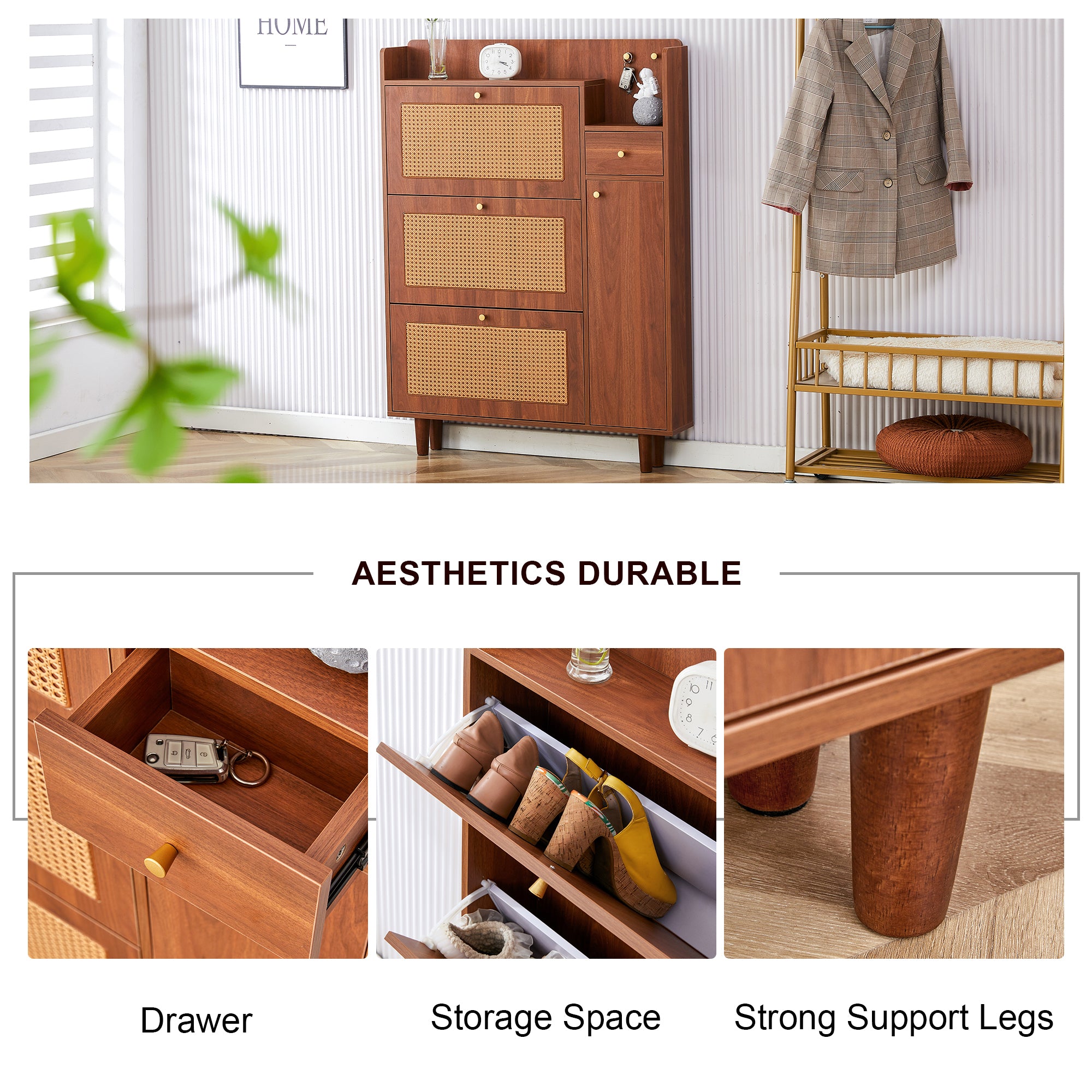 Walker Edison | Rattan Modern Minimalist Entryway Storage Cabinet