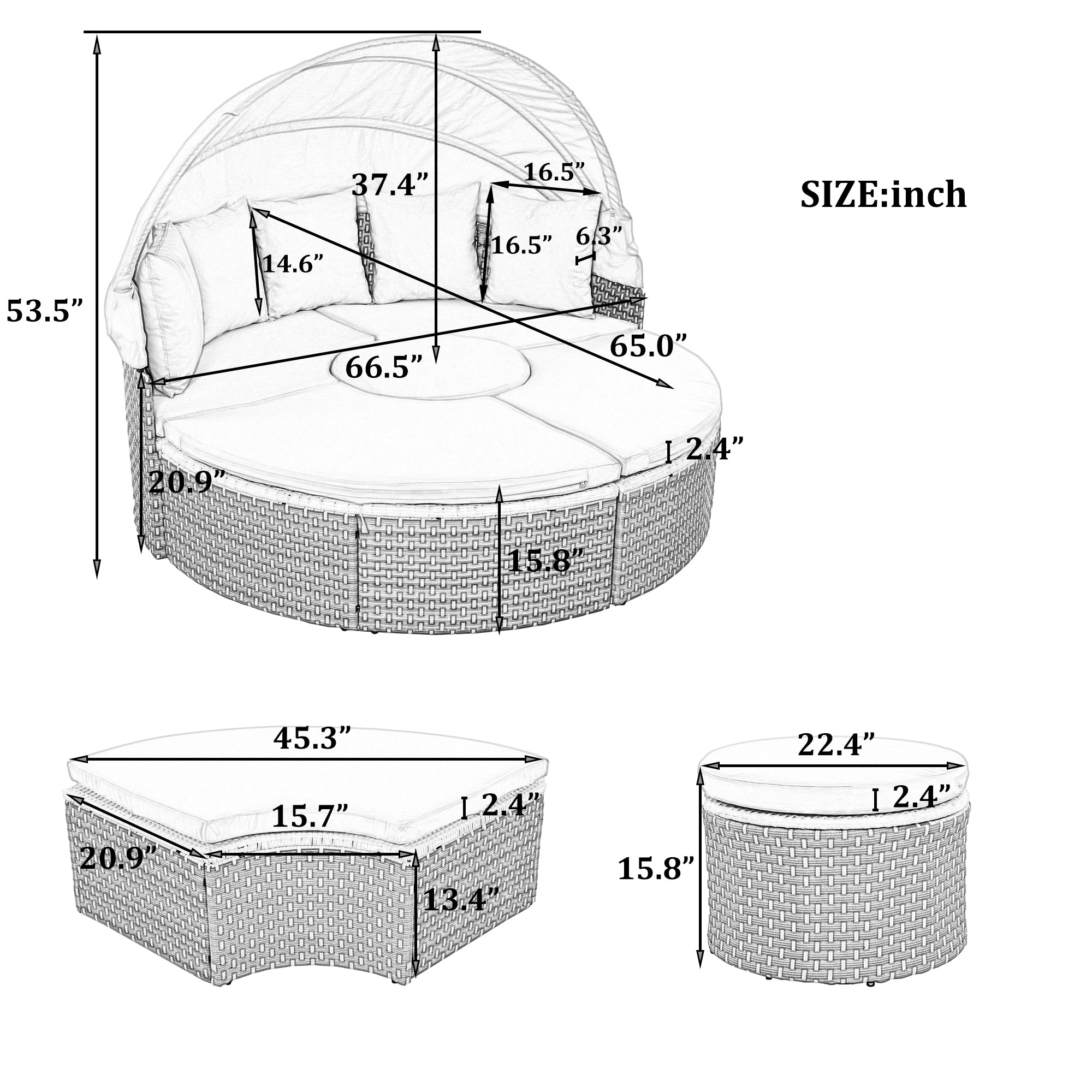 Walker Edison | Outdoor Round Modular Sunbed Sofa Set