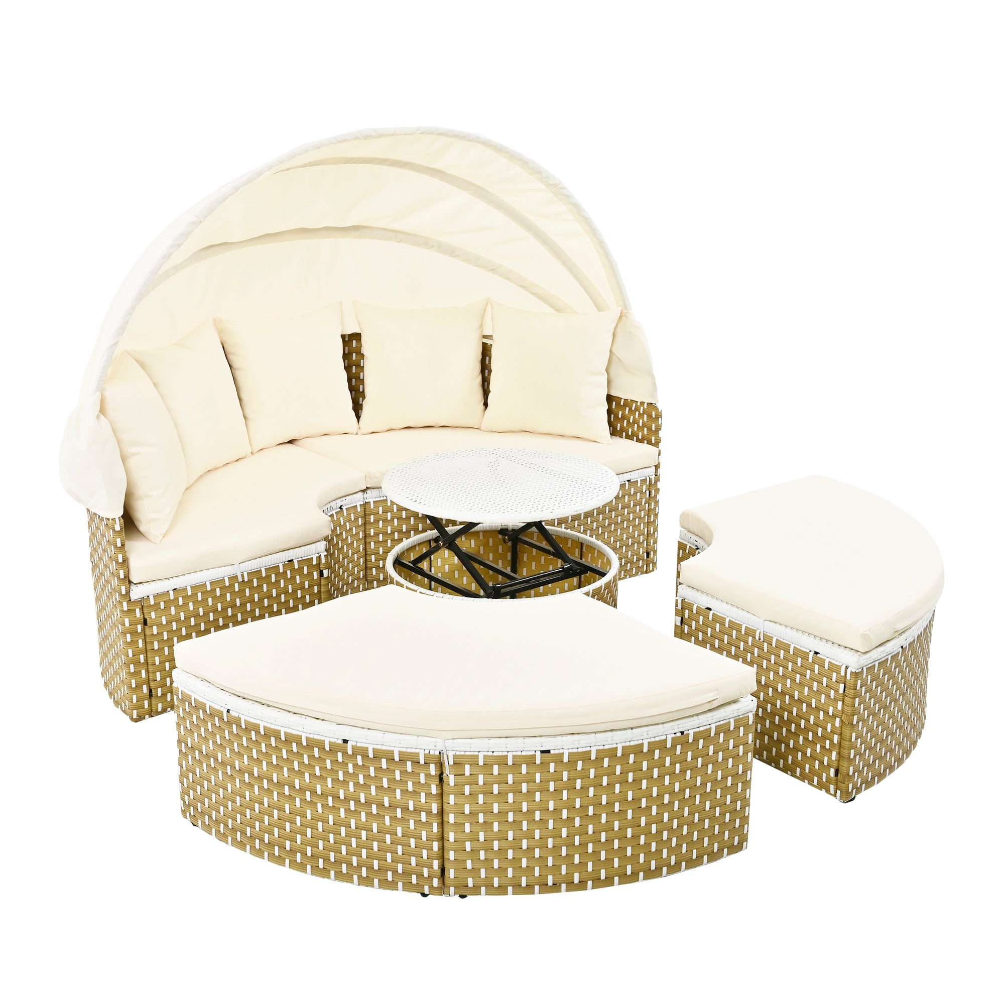 Walker Edison | Outdoor Round Modular Sunbed Sofa Set