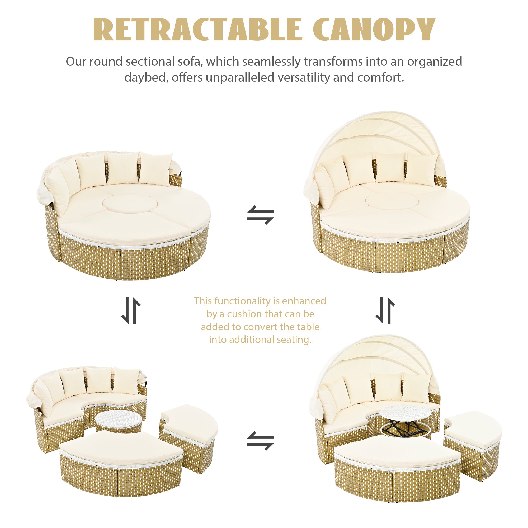 Walker Edison | Outdoor Round Modular Sunbed Sofa Set