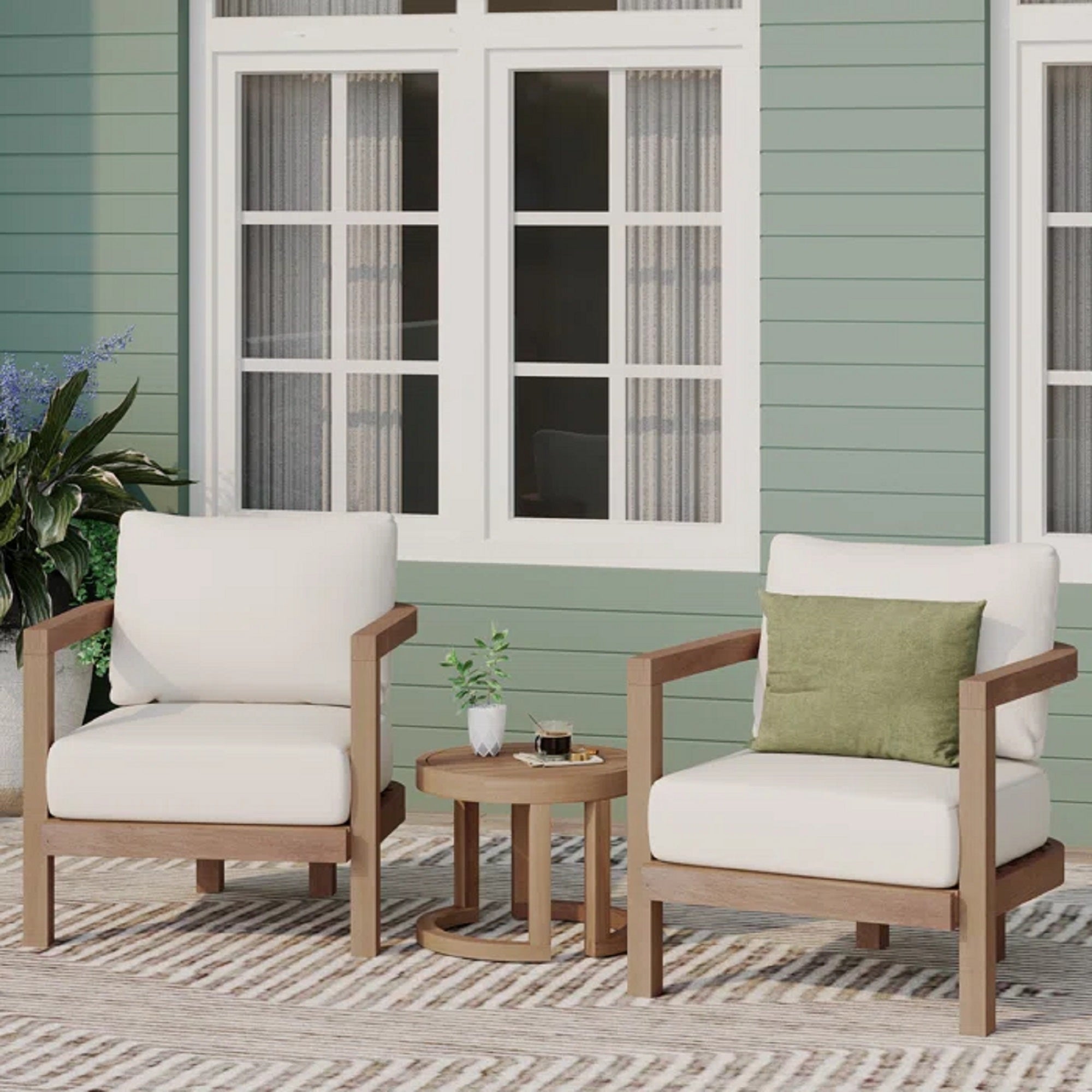 Walker Edison | Minimalist Outdoor Patio 3 Piece Set with Table