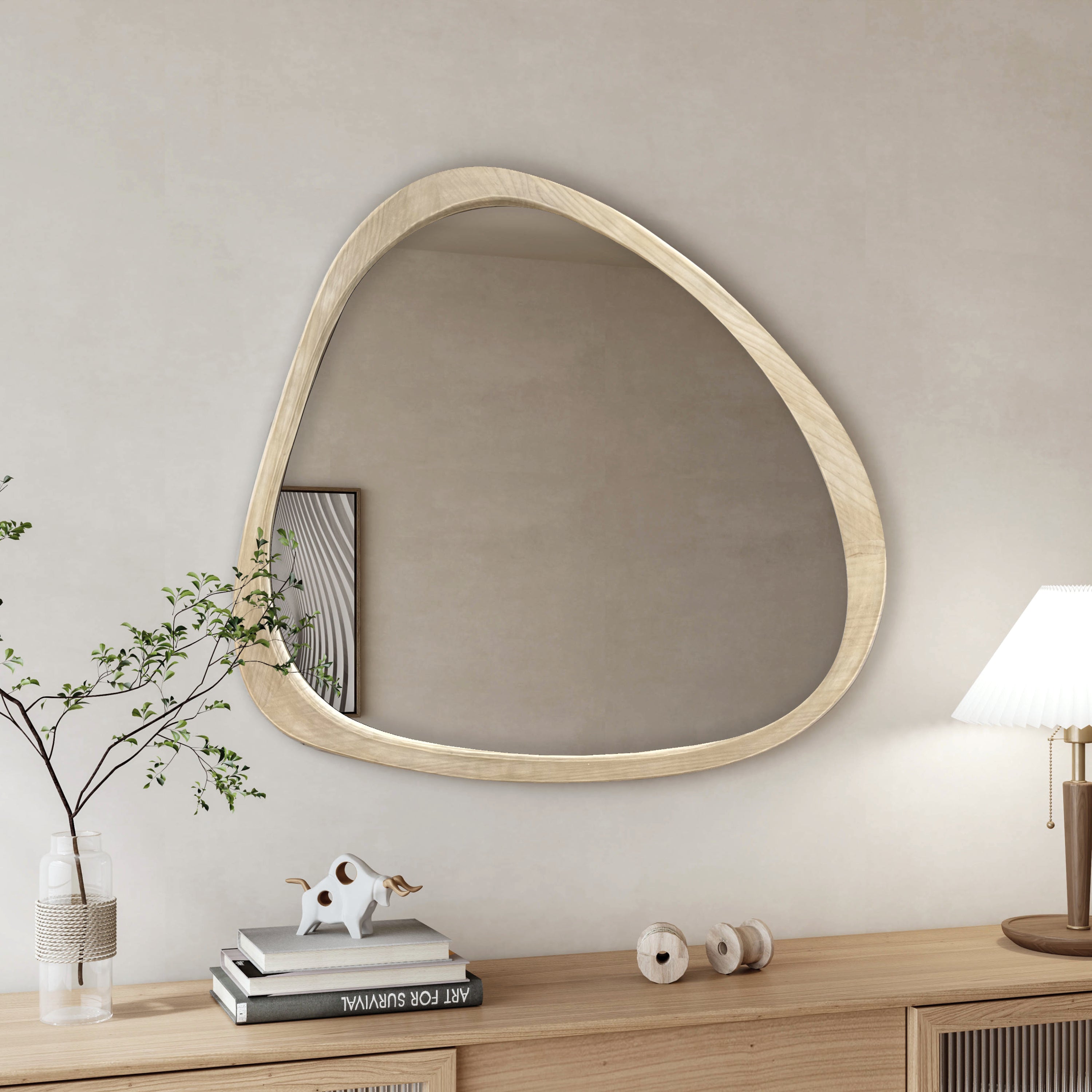 Walker Edison | Asymmetrical Natural 45" Wooden Wall Mirror