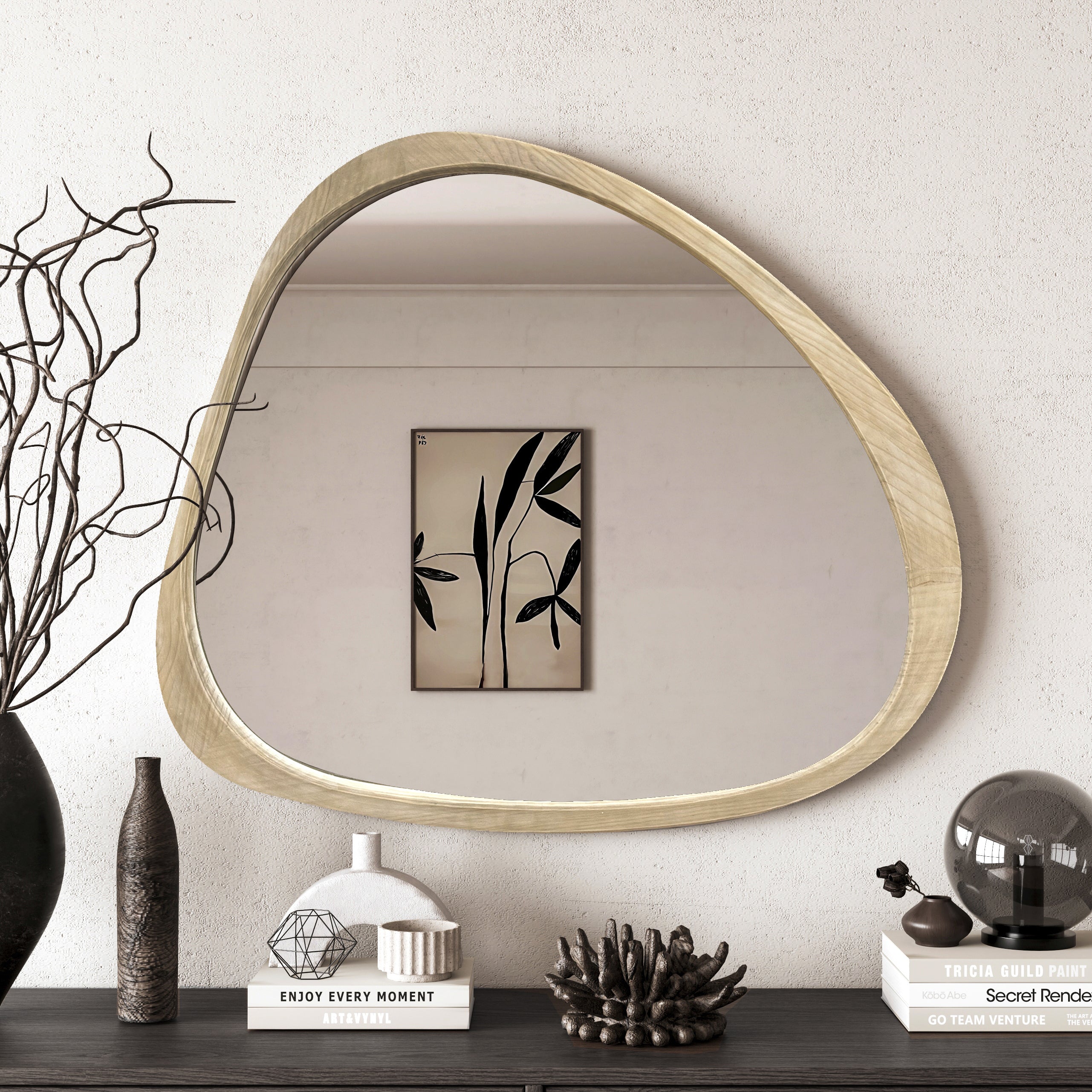 Walker Edison | Asymmetrical Natural 45" Wooden Wall Mirror