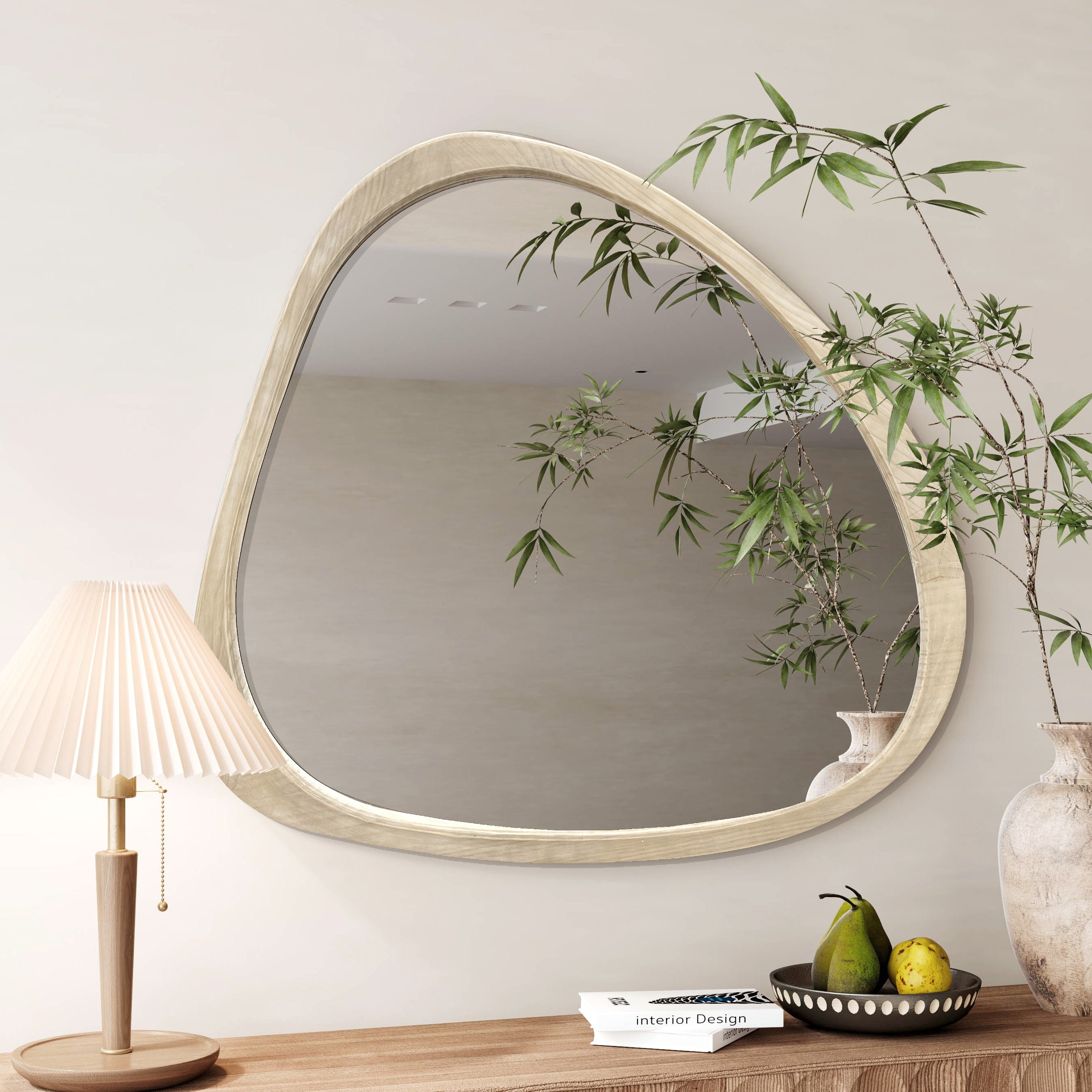 Walker Edison | Asymmetrical Natural 45" Wooden Wall Mirror