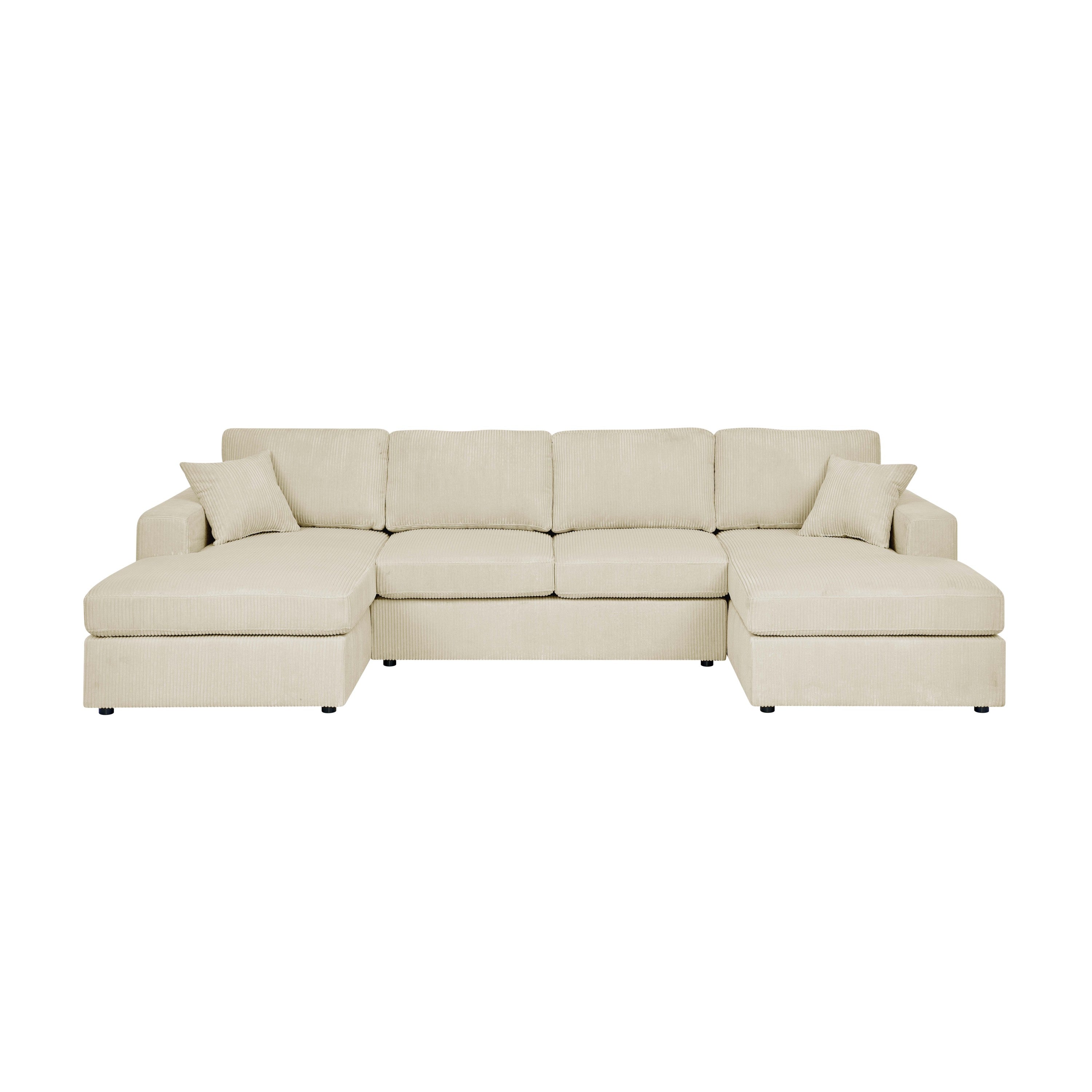 Walker Edison | Coastal Beige Corduroy Double-Chaise Cloud Sectional Sofa