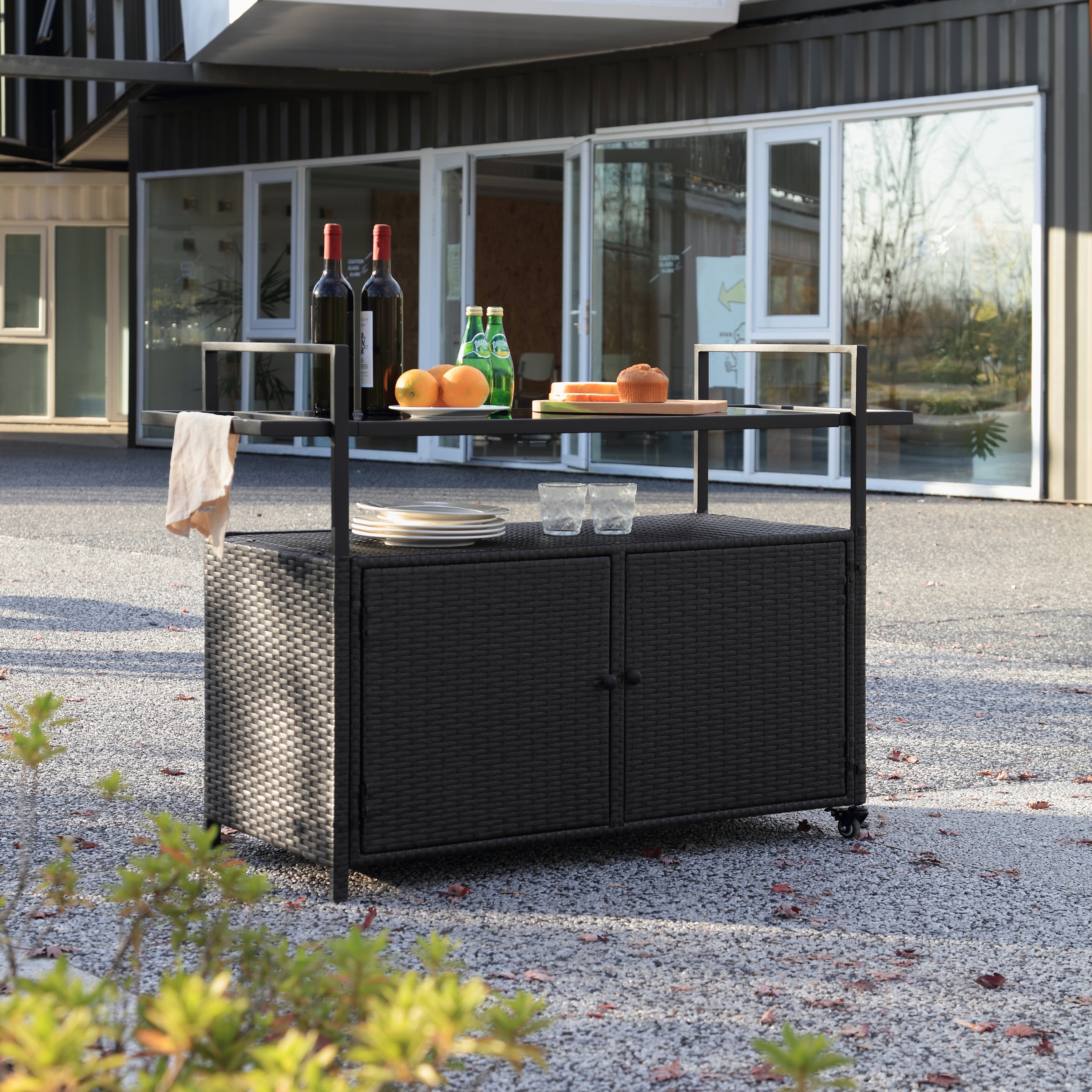 Walker Edison | Outdoor Wicker Bar Cart