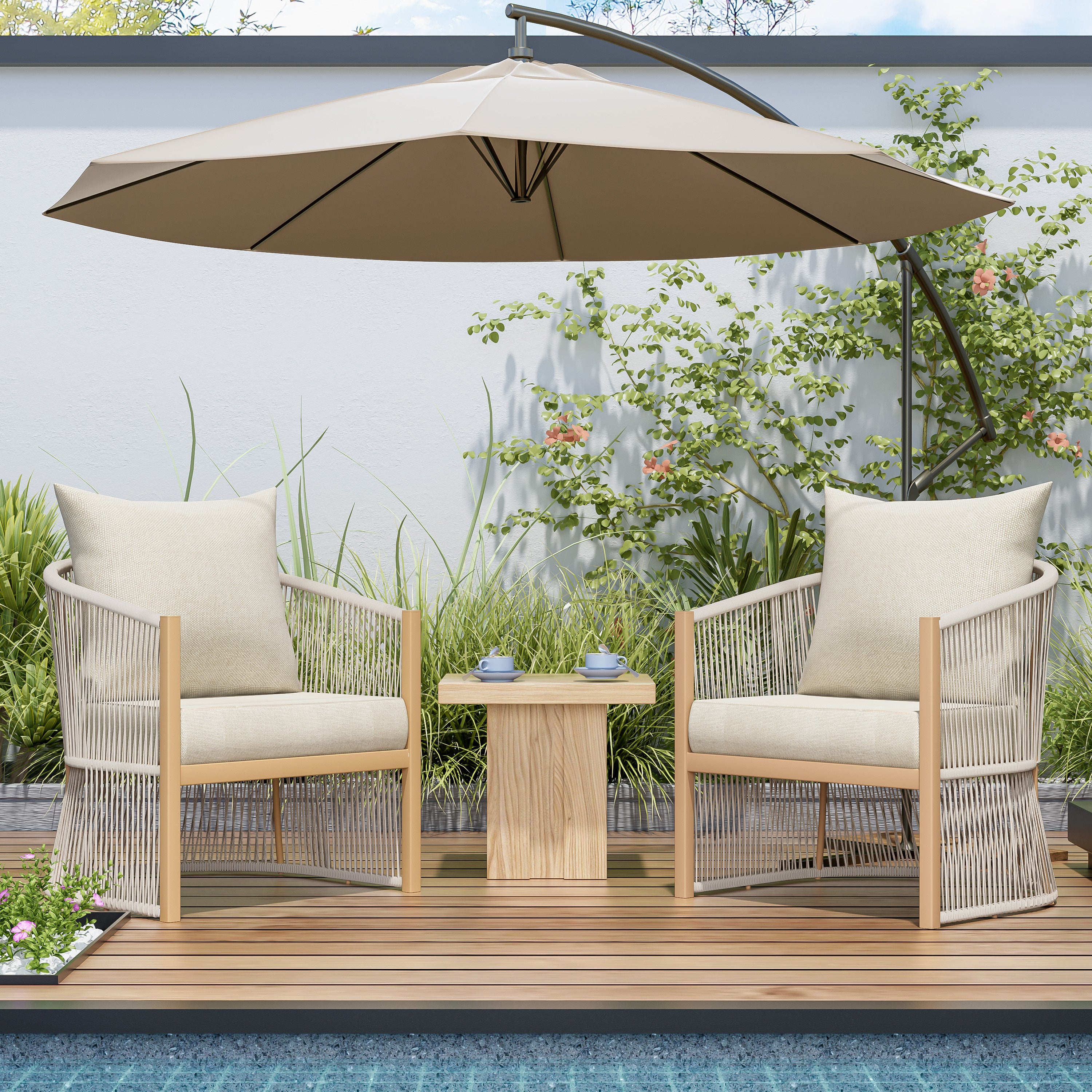 Walker Edison | Stylish Rope-Weave Design Curved Club Chair Set