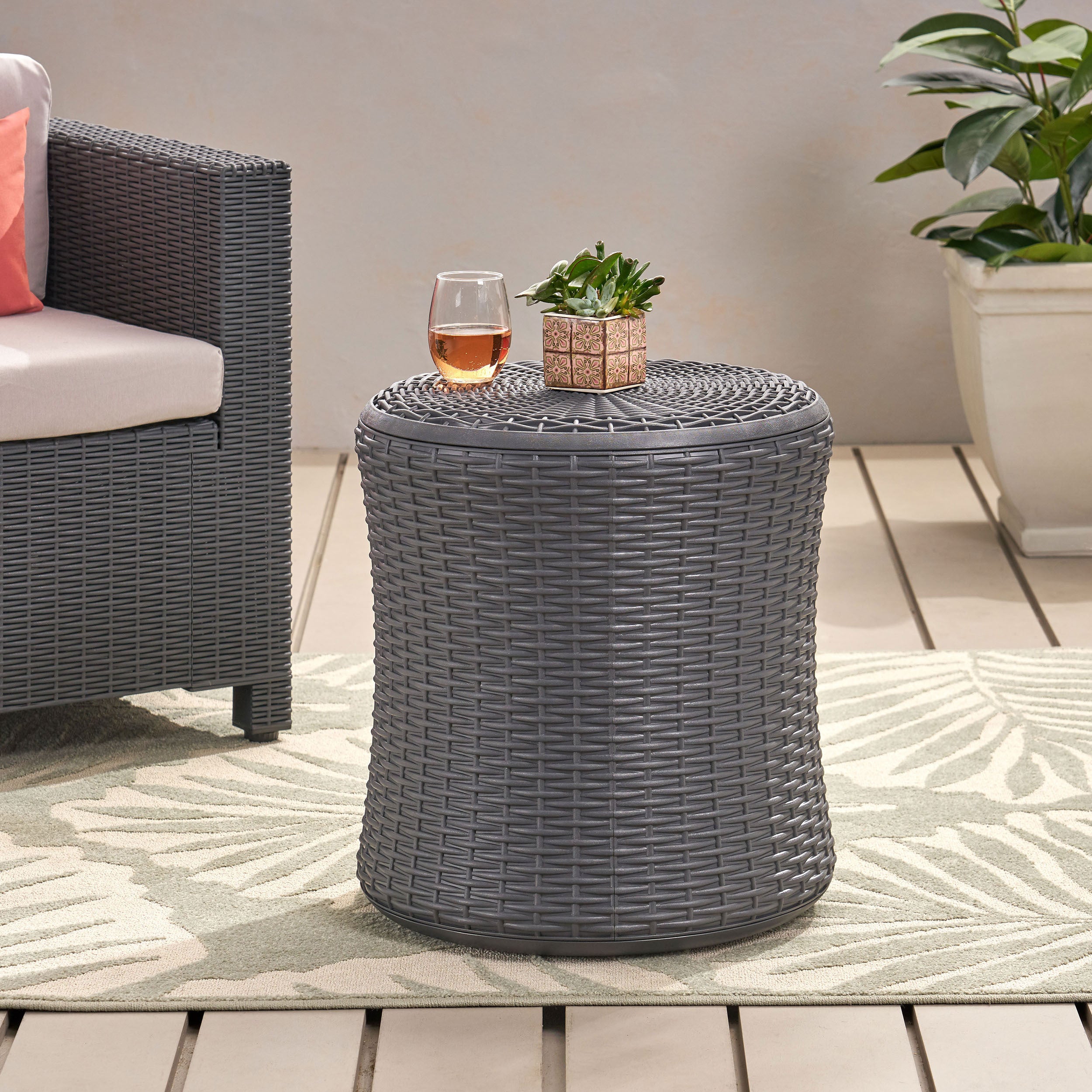 Walker Edison | Outdoor Patio Side Table with Storage