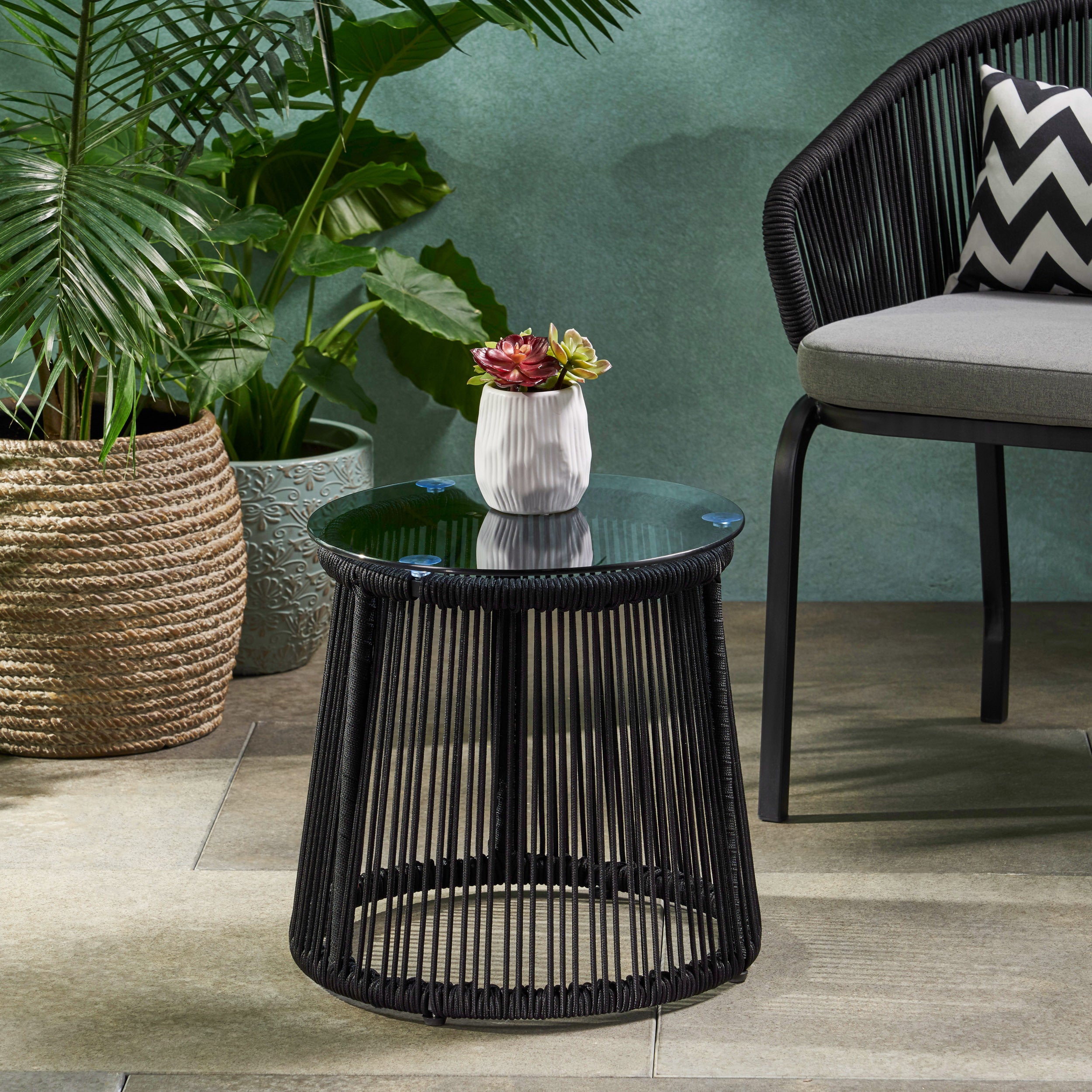 Walker Edison | Rope Weaving Design Outdoor Side Table