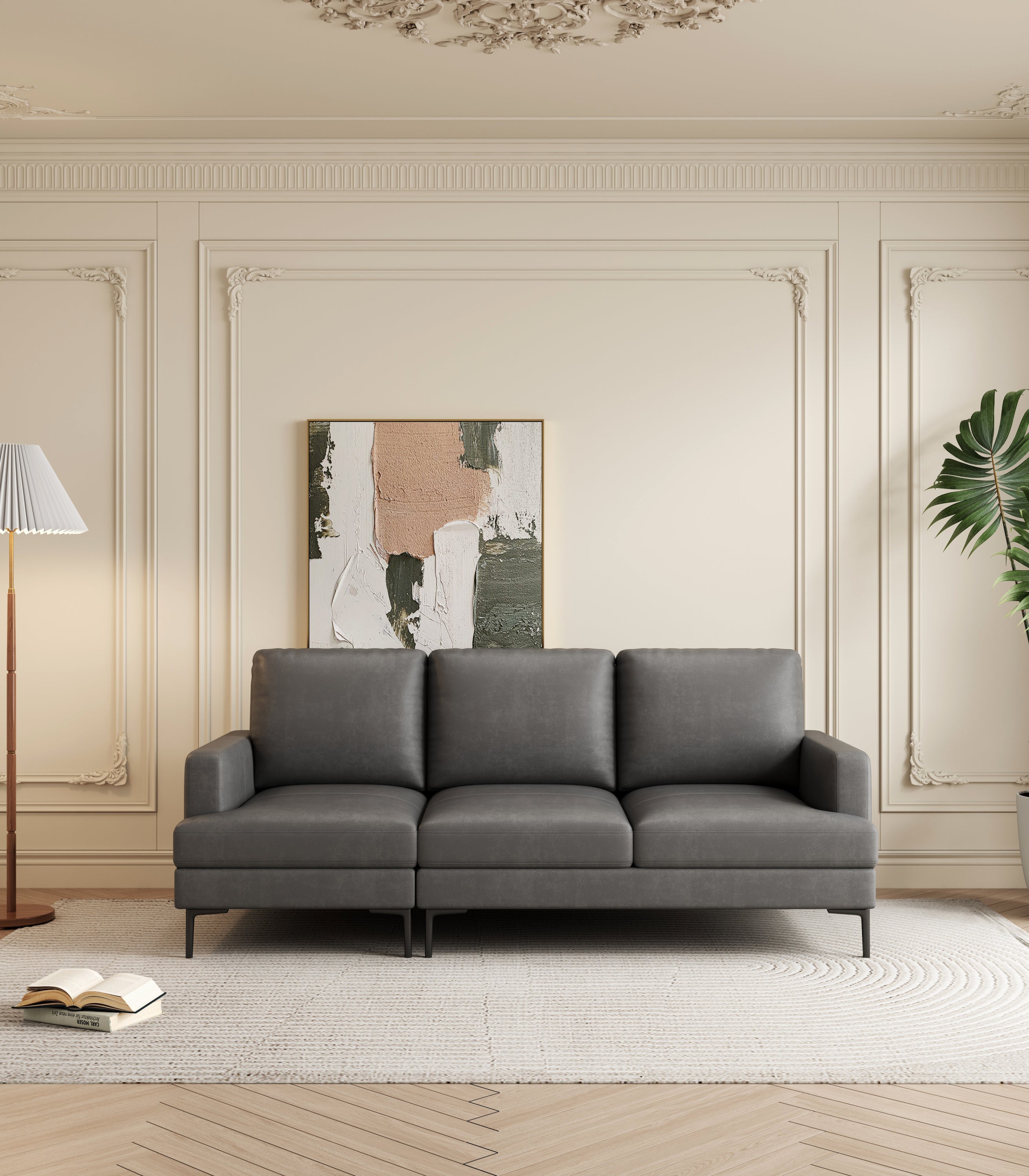 Walker Edison | Grey Genuine Leather Sofa