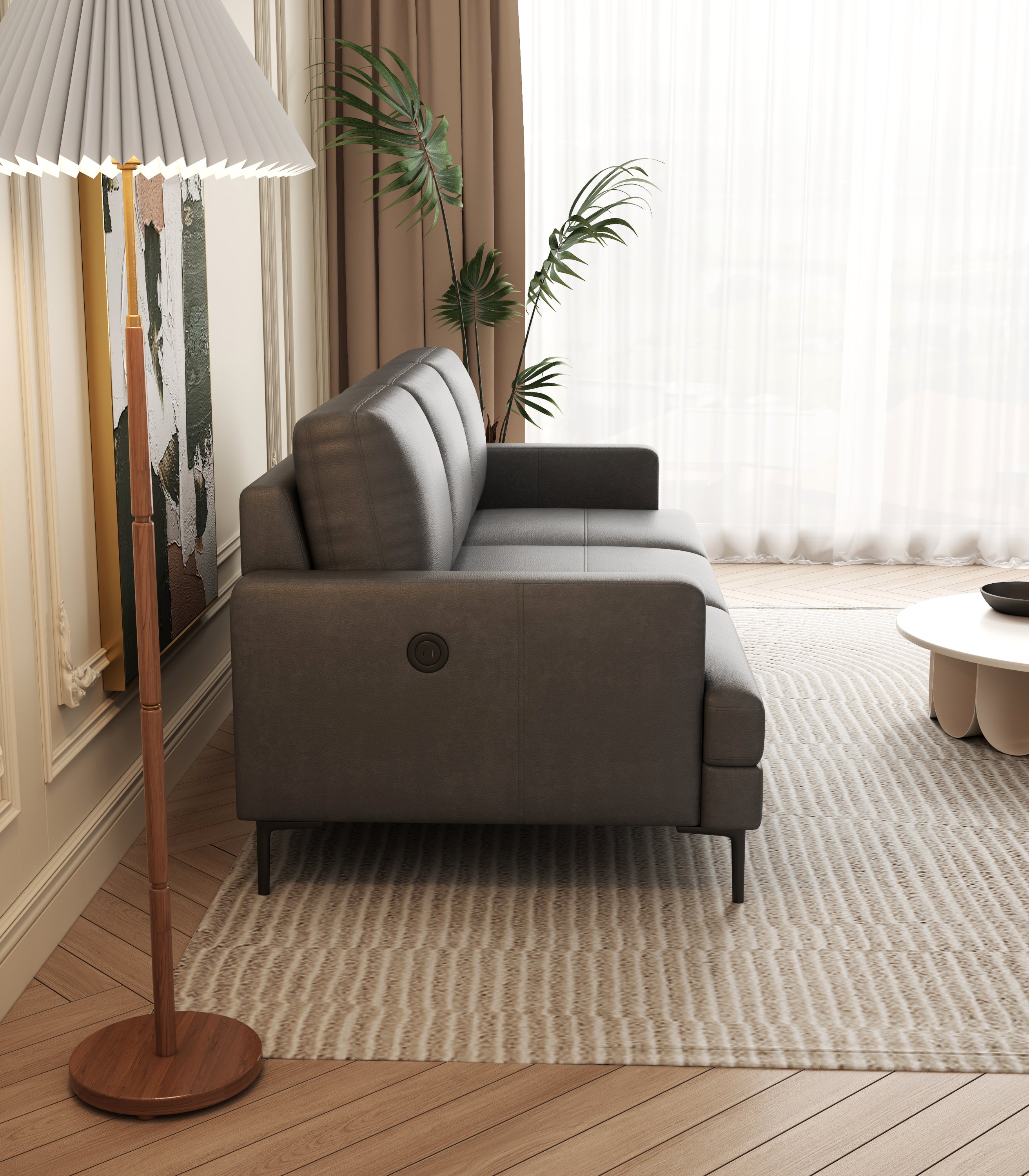 Walker Edison | Grey Genuine Leather Sofa