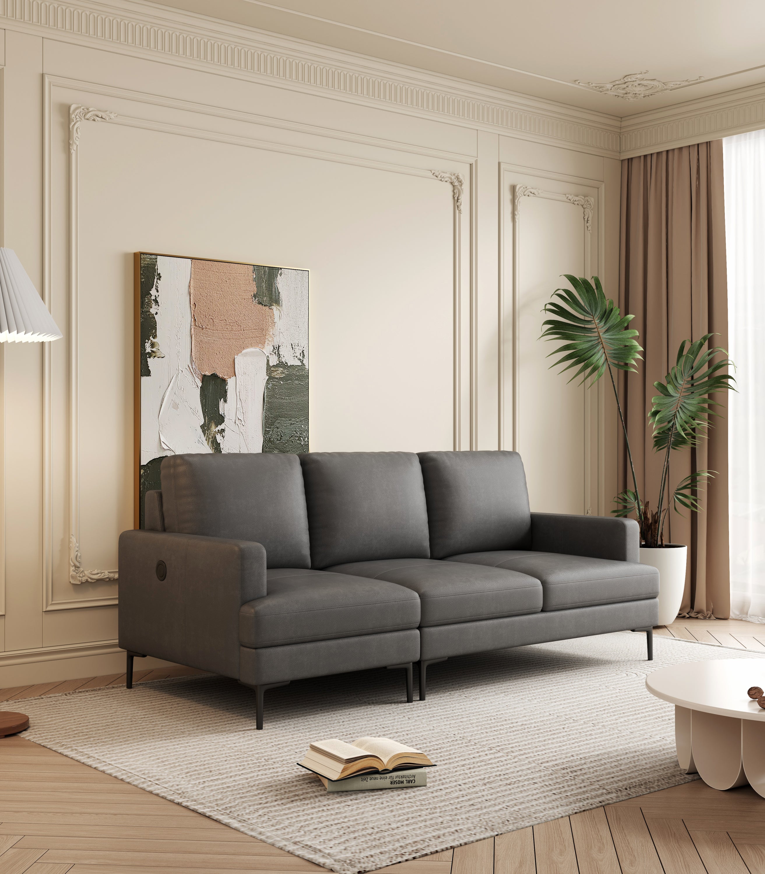 Walker Edison | Grey Genuine Leather Sofa