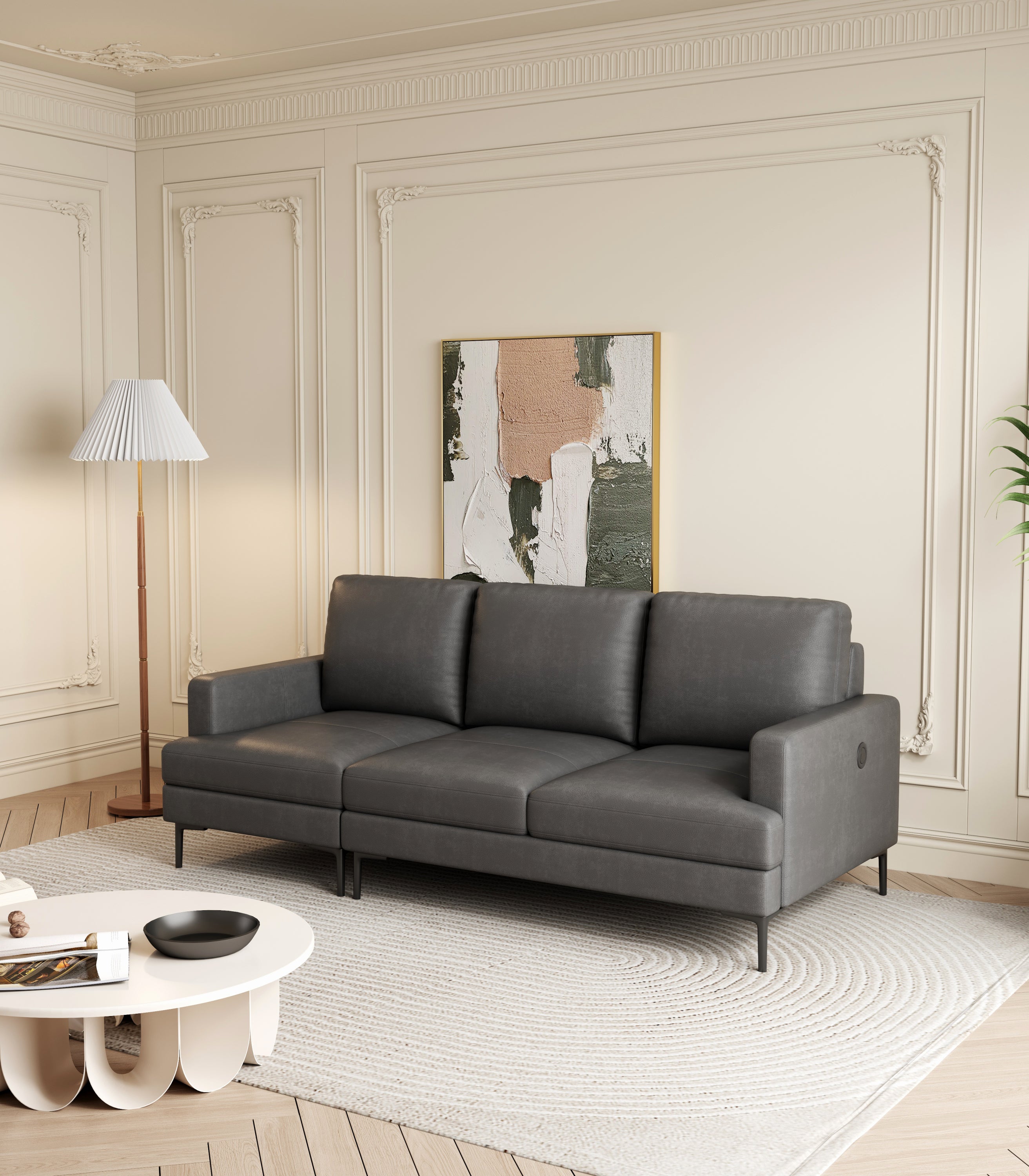 Walker Edison | Grey Genuine Leather Sofa