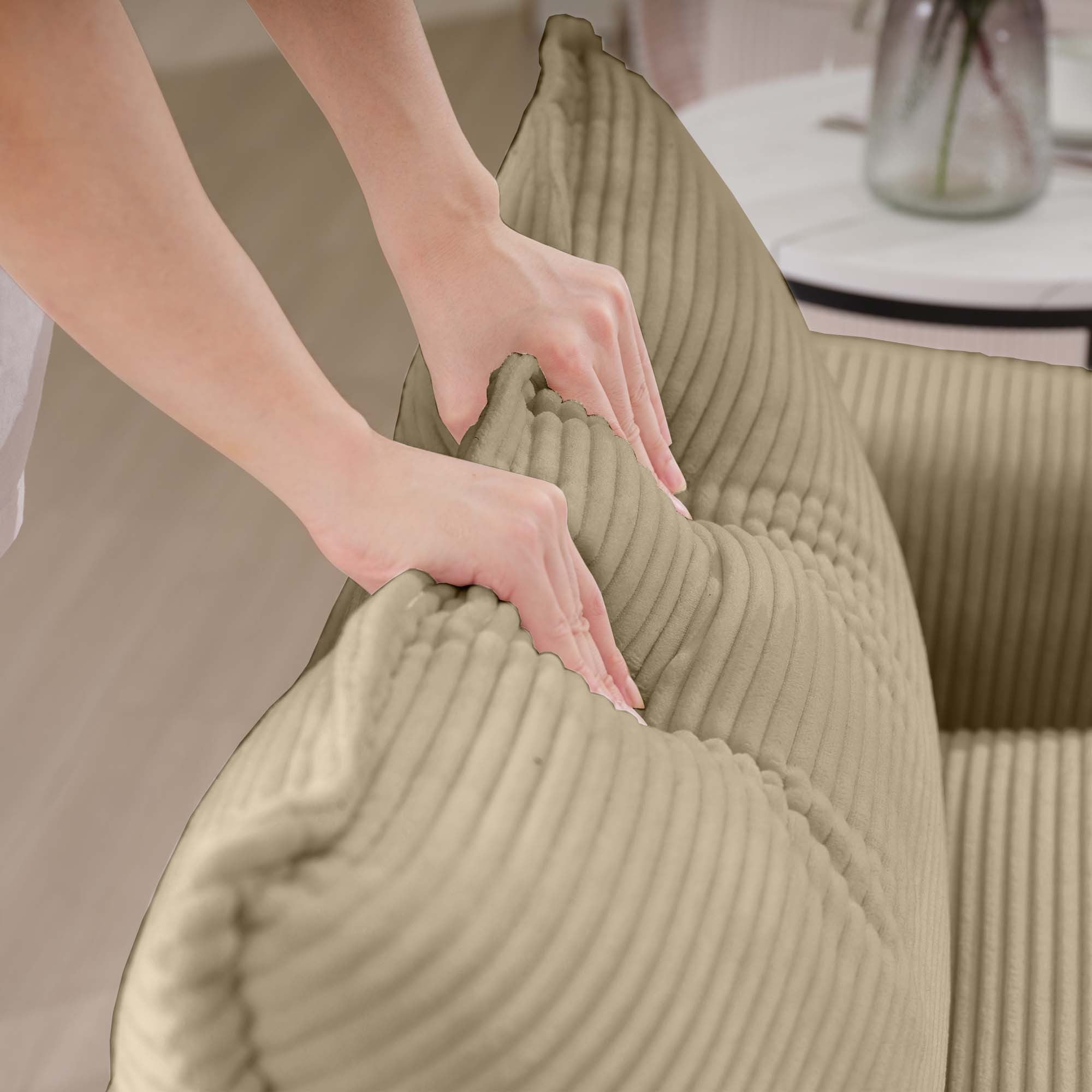 Walker Edison | Corduroy Deep Seat Sofa Chair with Ottoman