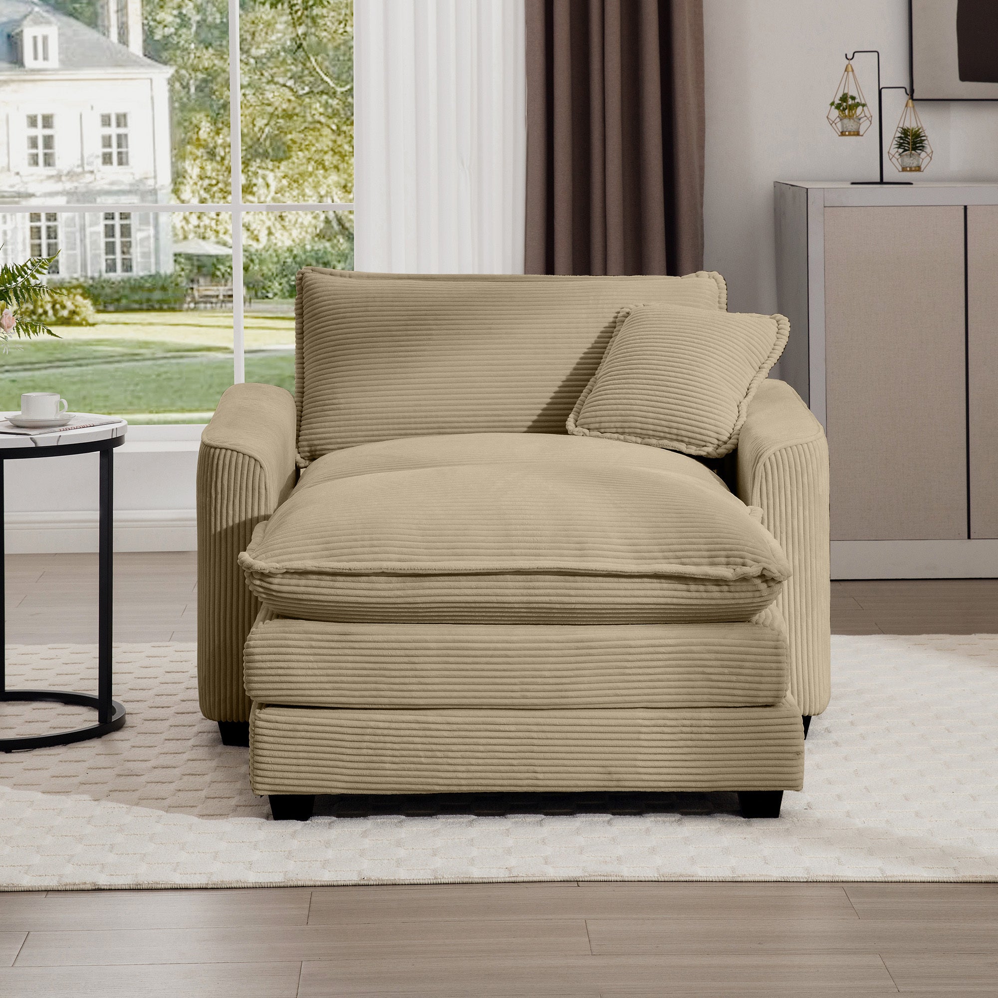 Walker Edison | Corduroy Deep Seat Sofa Chair with Ottoman