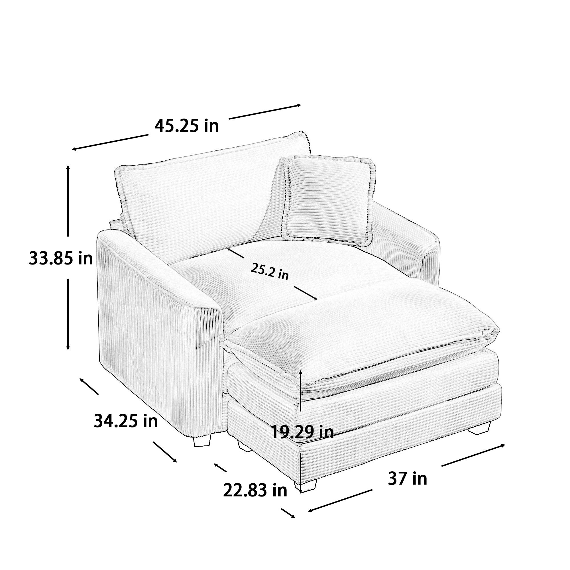 Walker Edison | Corduroy Deep Seat Sofa Chair with Ottoman