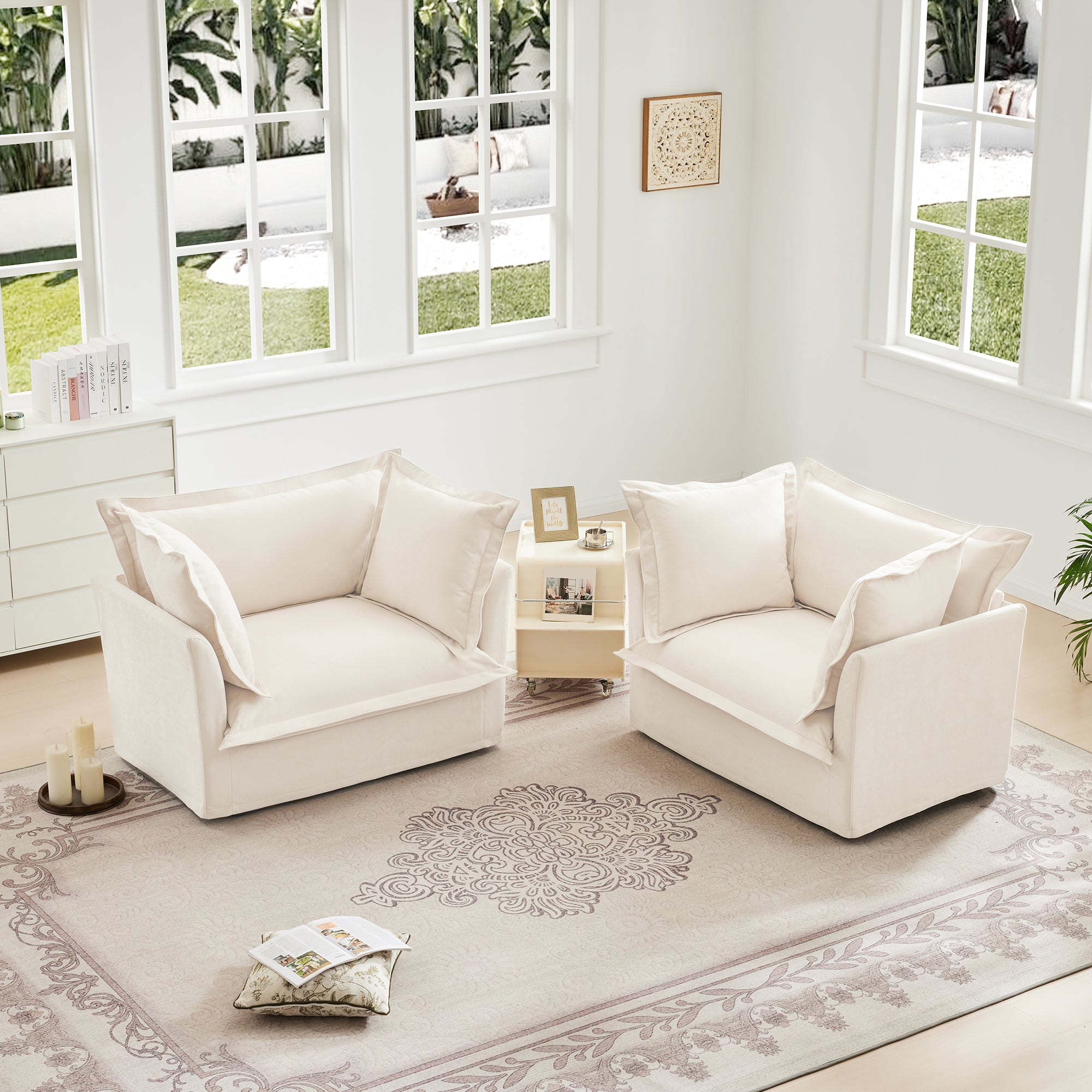 Walker Edison | Deep Seat Slipcovered Accent Chair Set