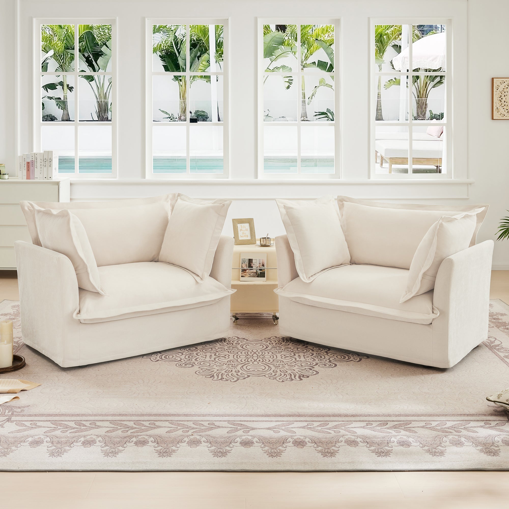 Walker Edison | Deep Seat Slipcovered Accent Chair Set