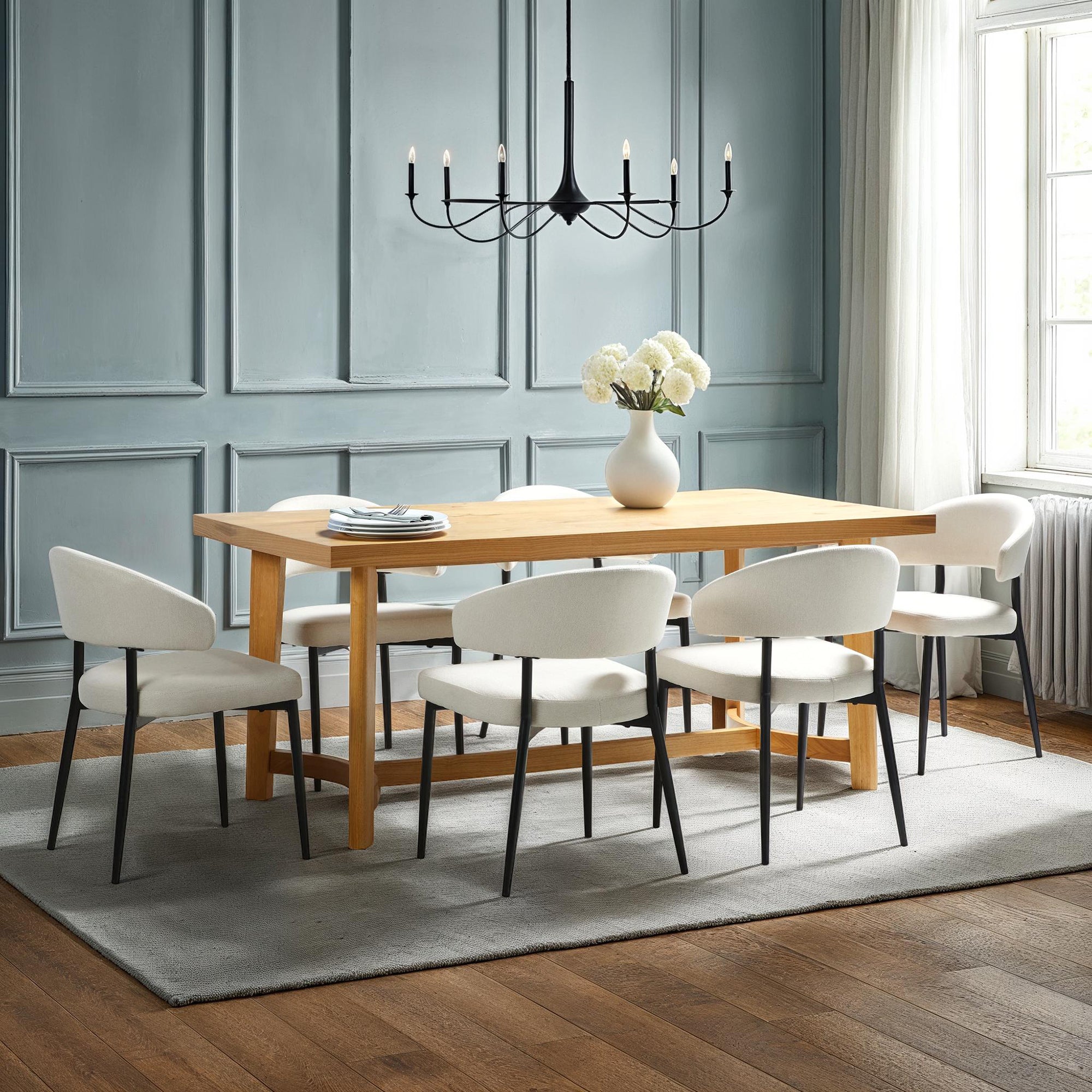 Nash Modern Farmhouse Rustic Solid Oak Wood Rectangular Dining Table