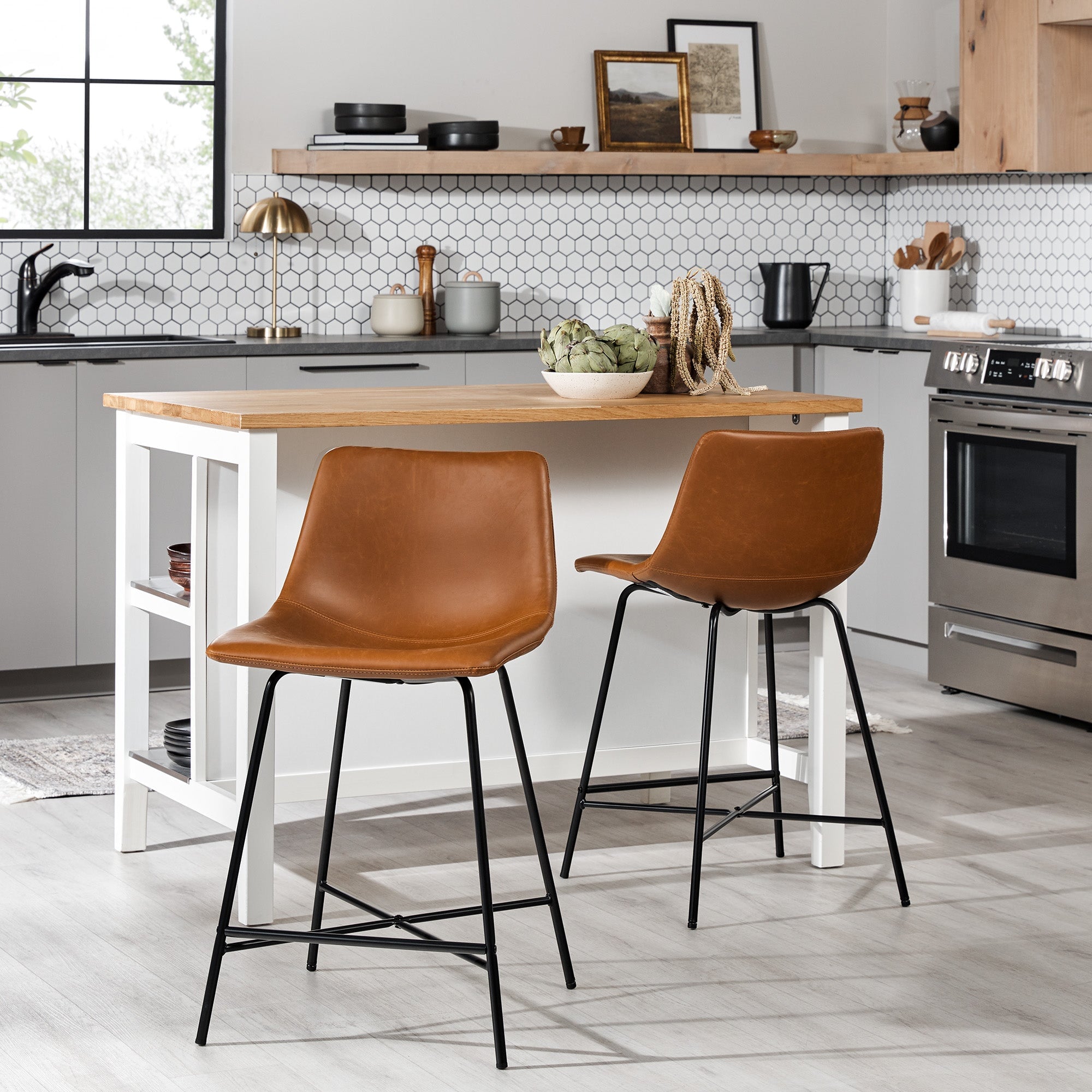 Xuma Urban Industrial Faux Leather Seating Collection (Dining Chair or Counter Stool), Set of 2
