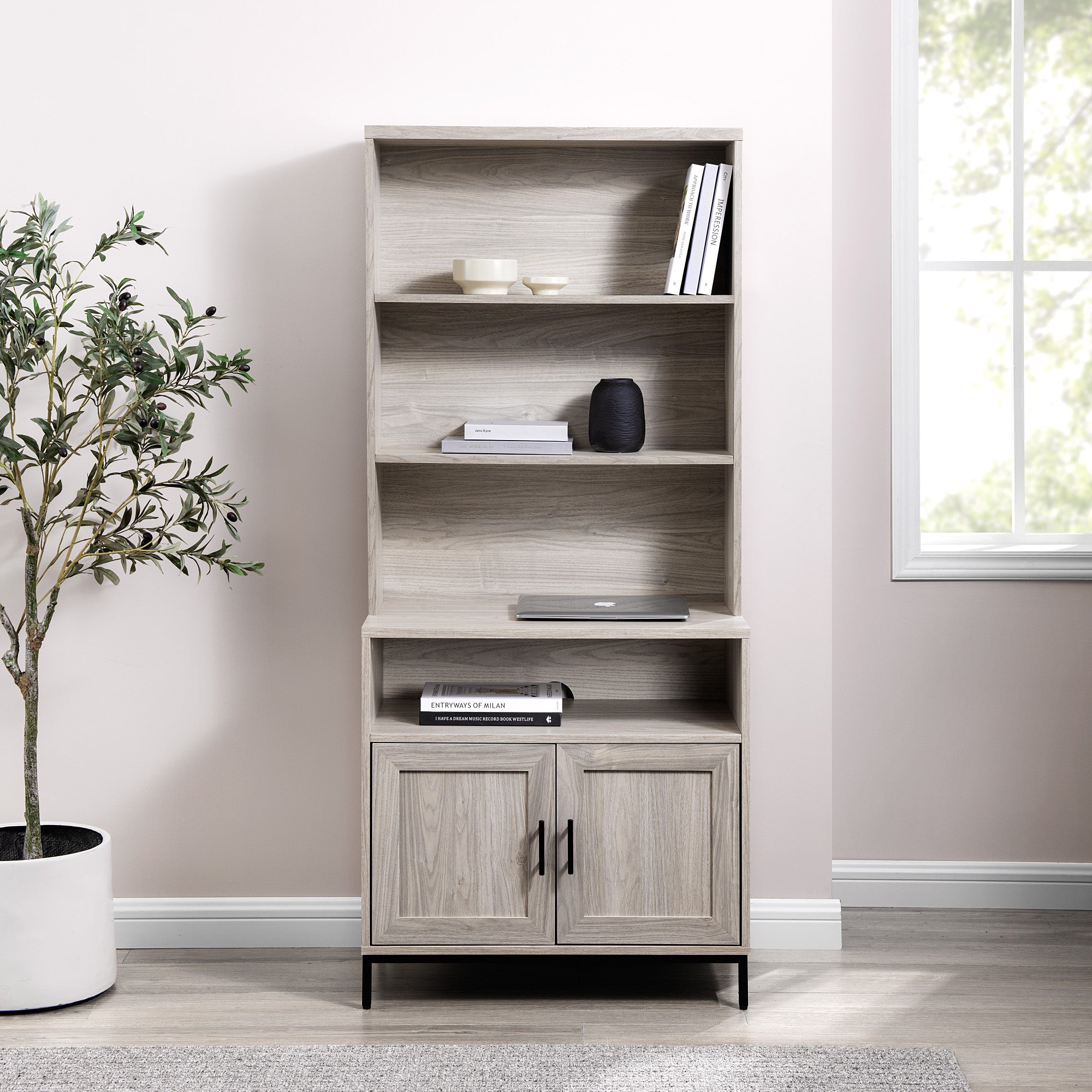 Chevy 64" Contemporary 2-Door Hutch Bookshelf
