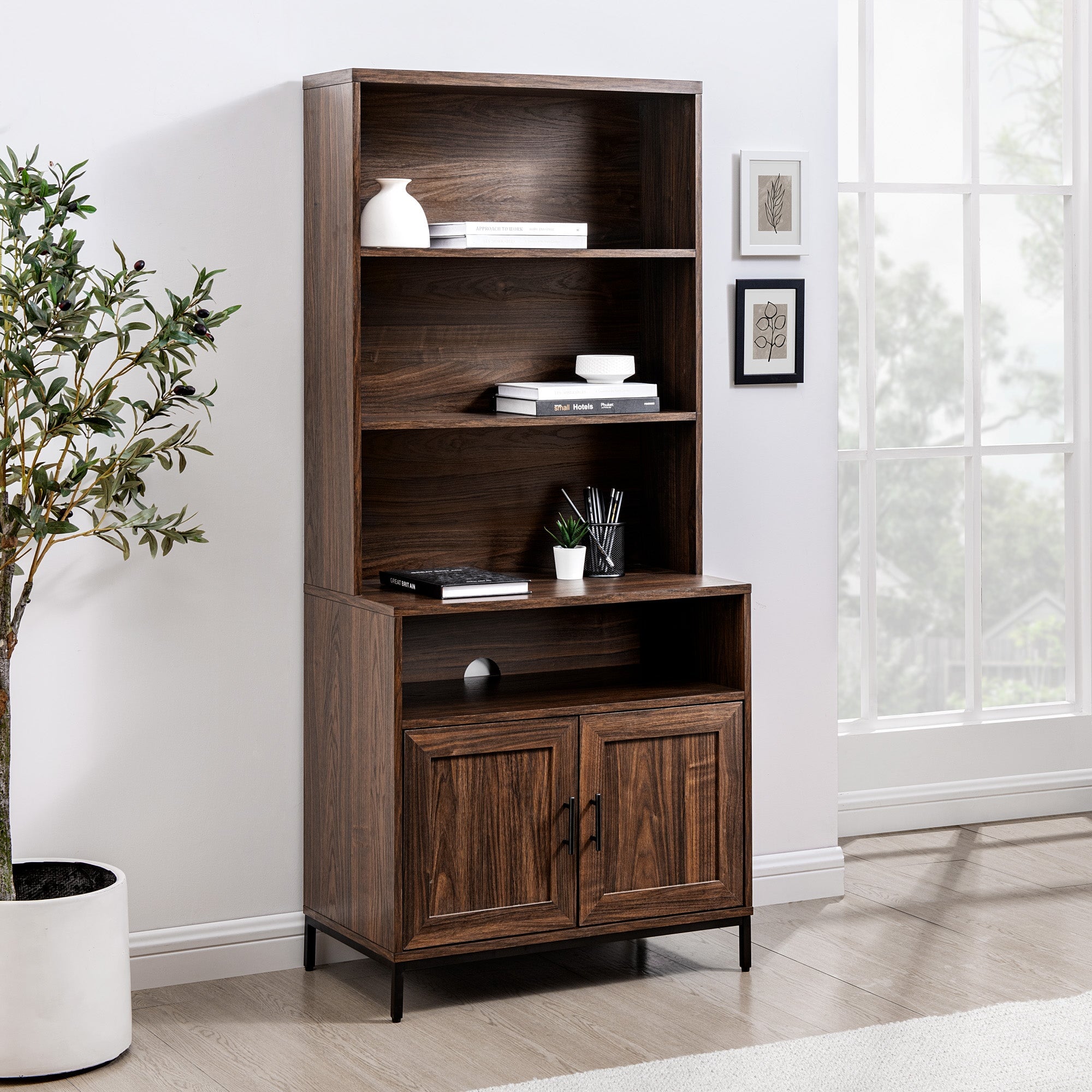 Chevy 64" Contemporary 2-Door Hutch Bookshelf