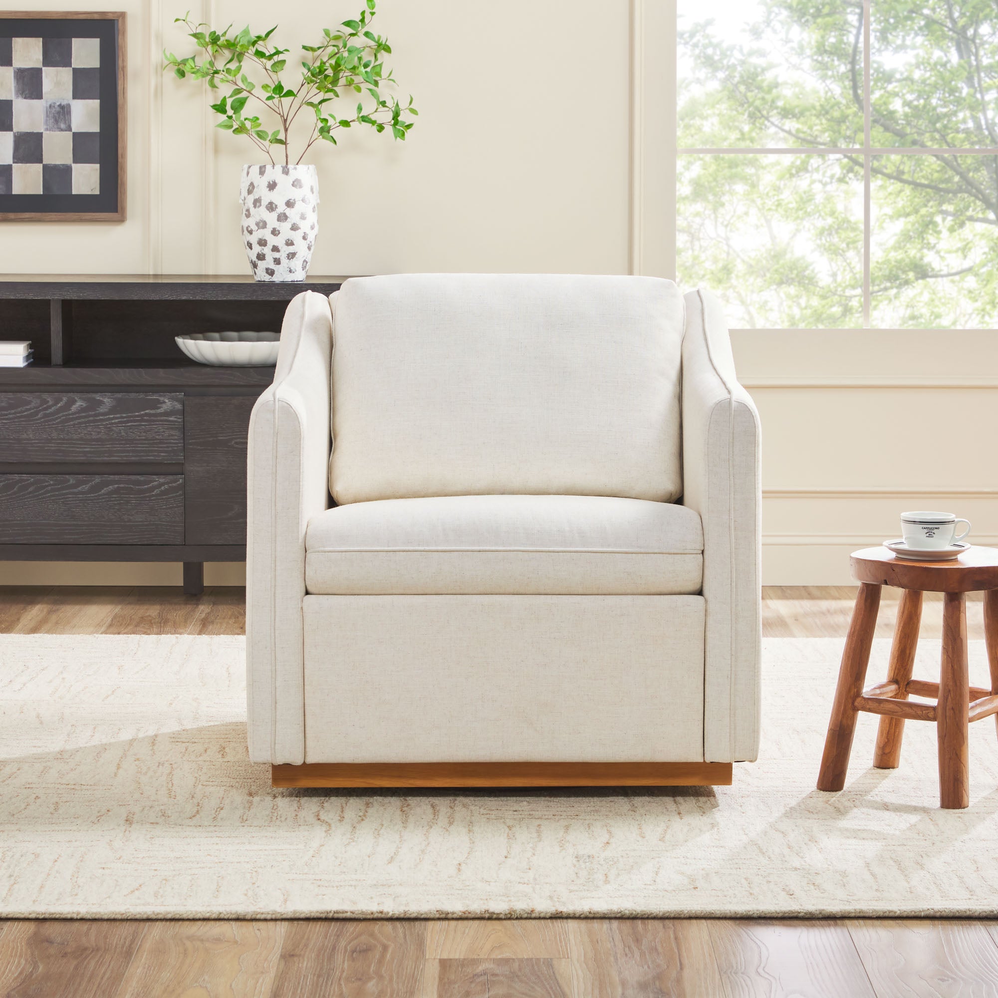 Nash Modern Farmhouse Easy Assembly Linen Swivel Accent Chair