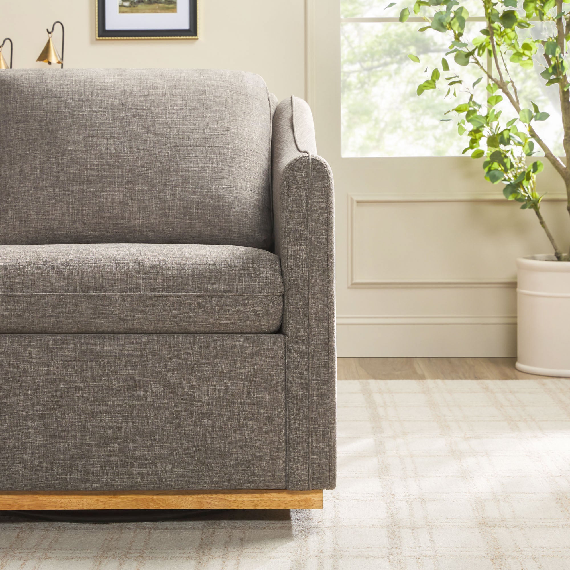 Nash Modern Farmhouse Easy Assembly Linen Swivel Accent Chair