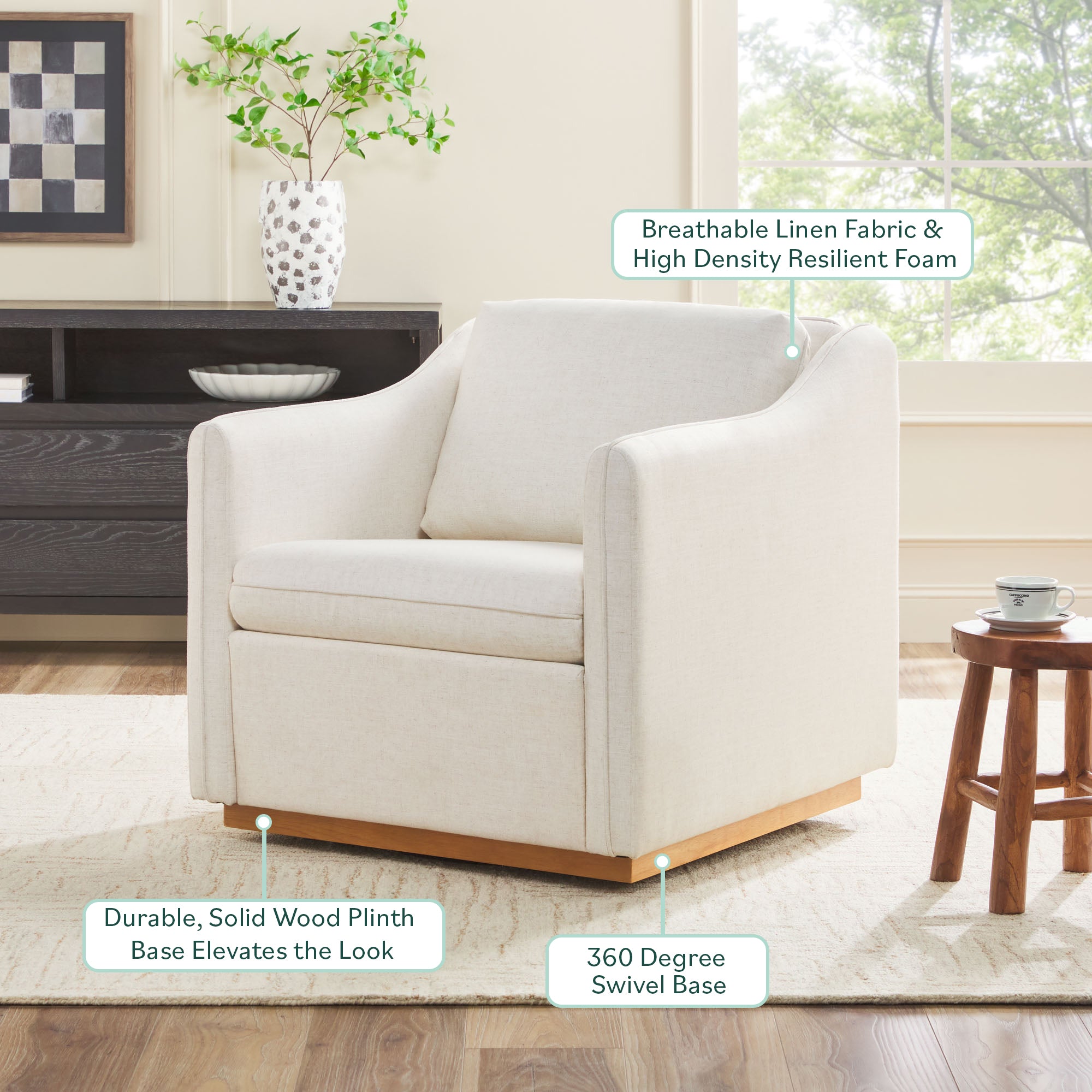 Nash Modern Farmhouse Easy Assembly Linen Swivel Accent Chair
