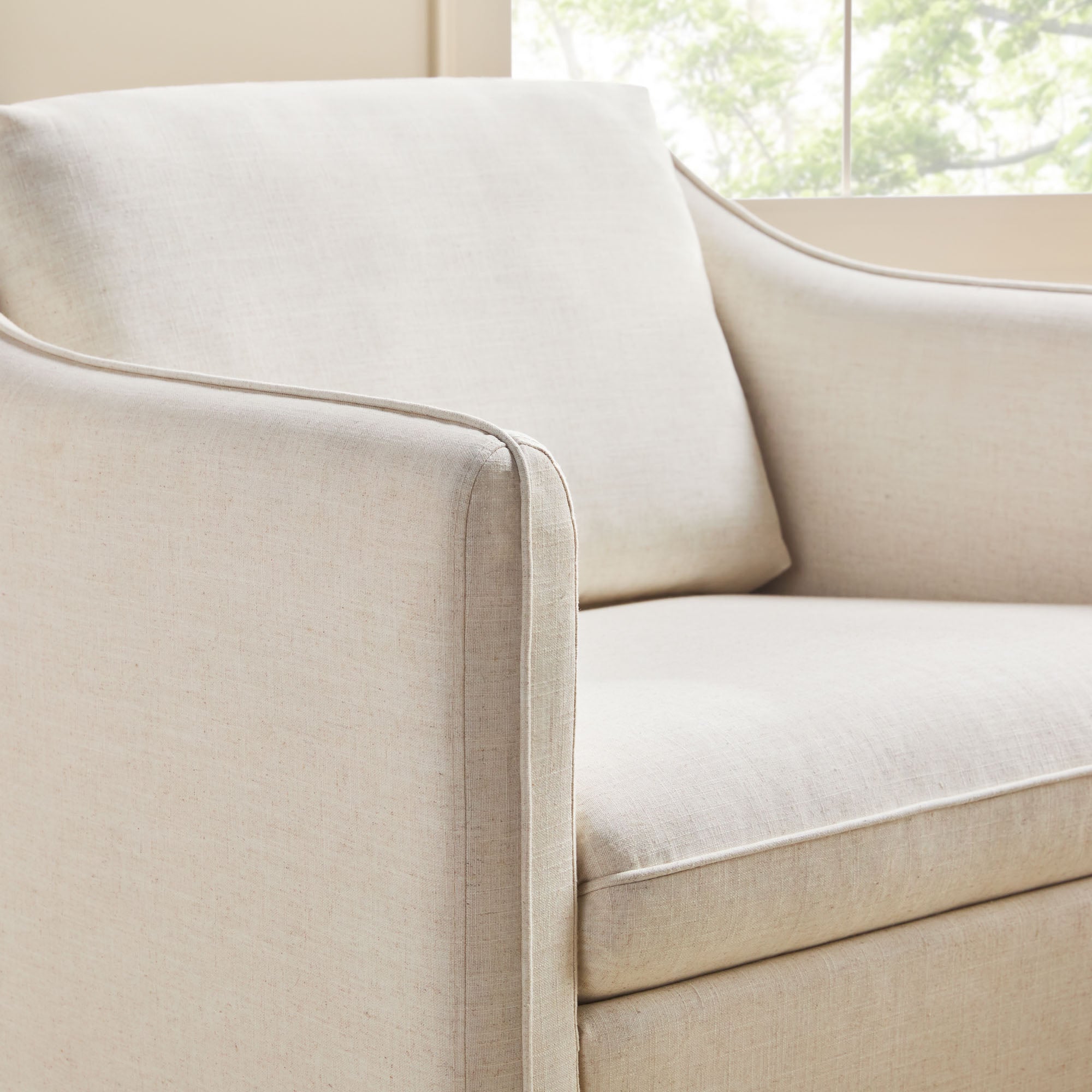 Nash Modern Farmhouse Easy Assembly Linen Swivel Accent Chair