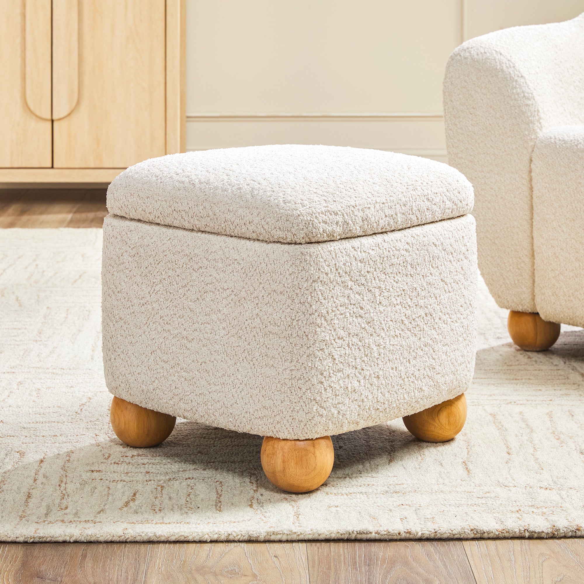 Linley Contemporary Easy Assembly Boucle Small Storage Ottoman