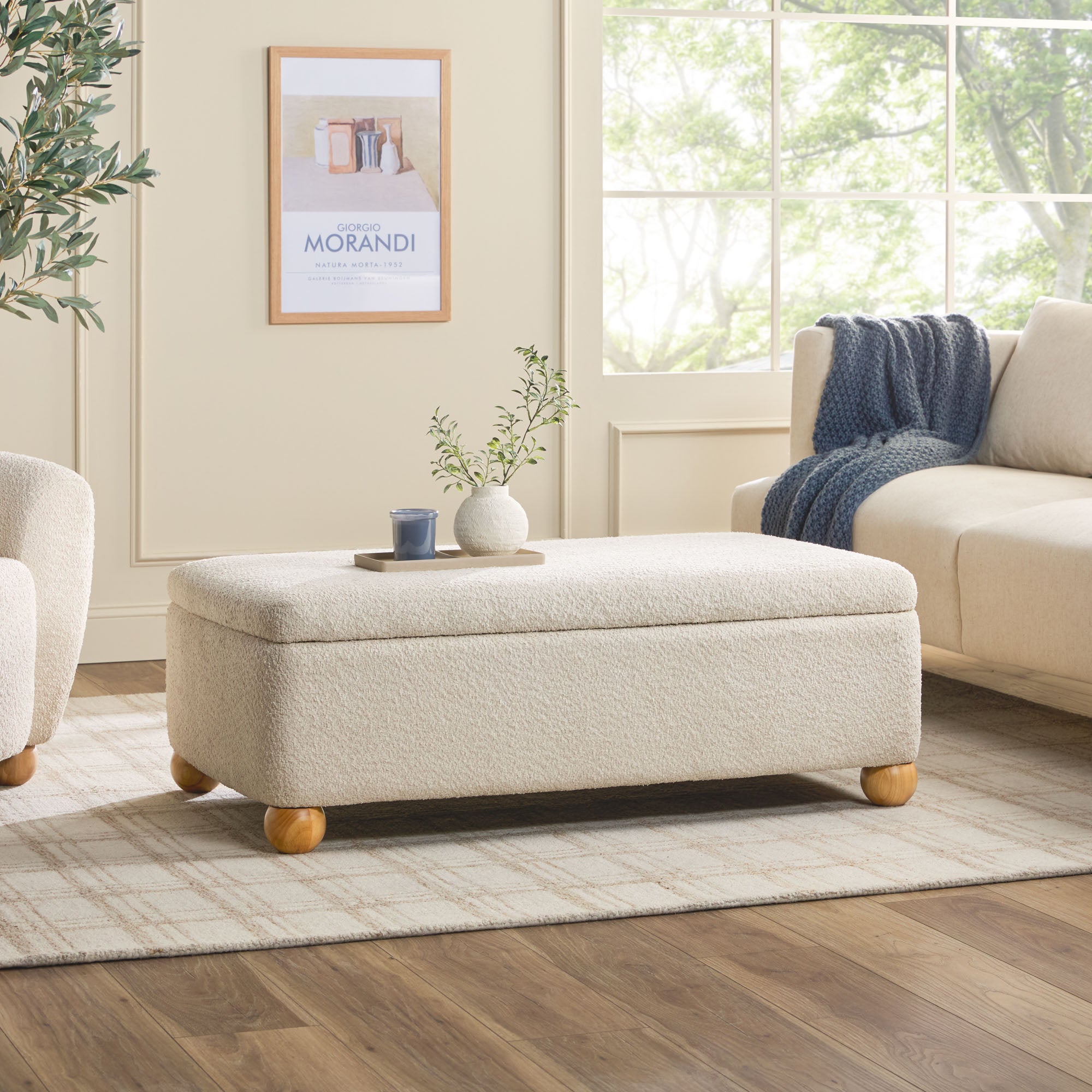 Linley Contemporary Easy Assembly Boucle Large Storage Ottoman