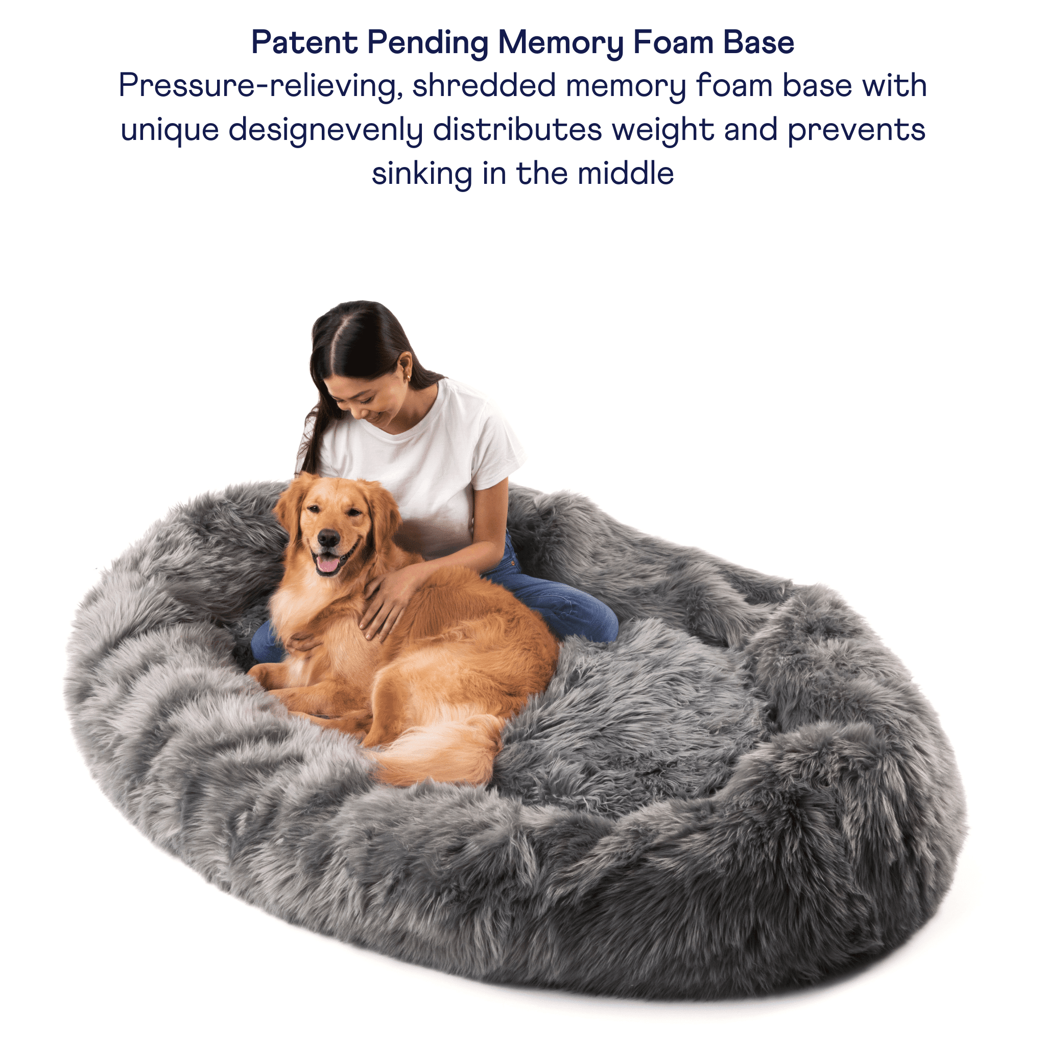 Paw - PupCloud™ Human-Size Faux Fur Memory Foam Dog Bed - Charcoal Grey