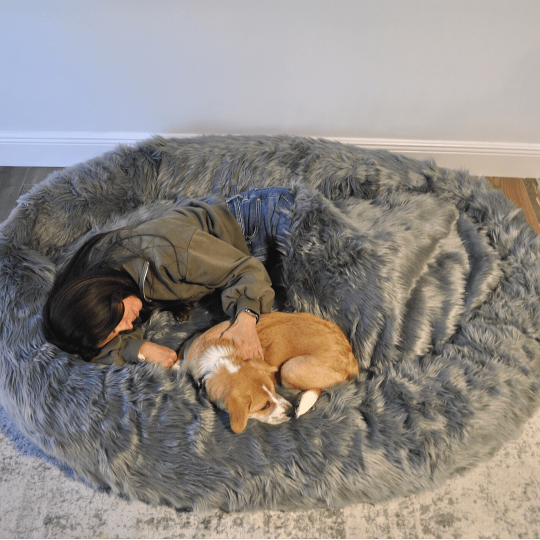 Paw - PupCloud™ Human-Size Faux Fur Memory Foam Dog Bed - Charcoal Grey